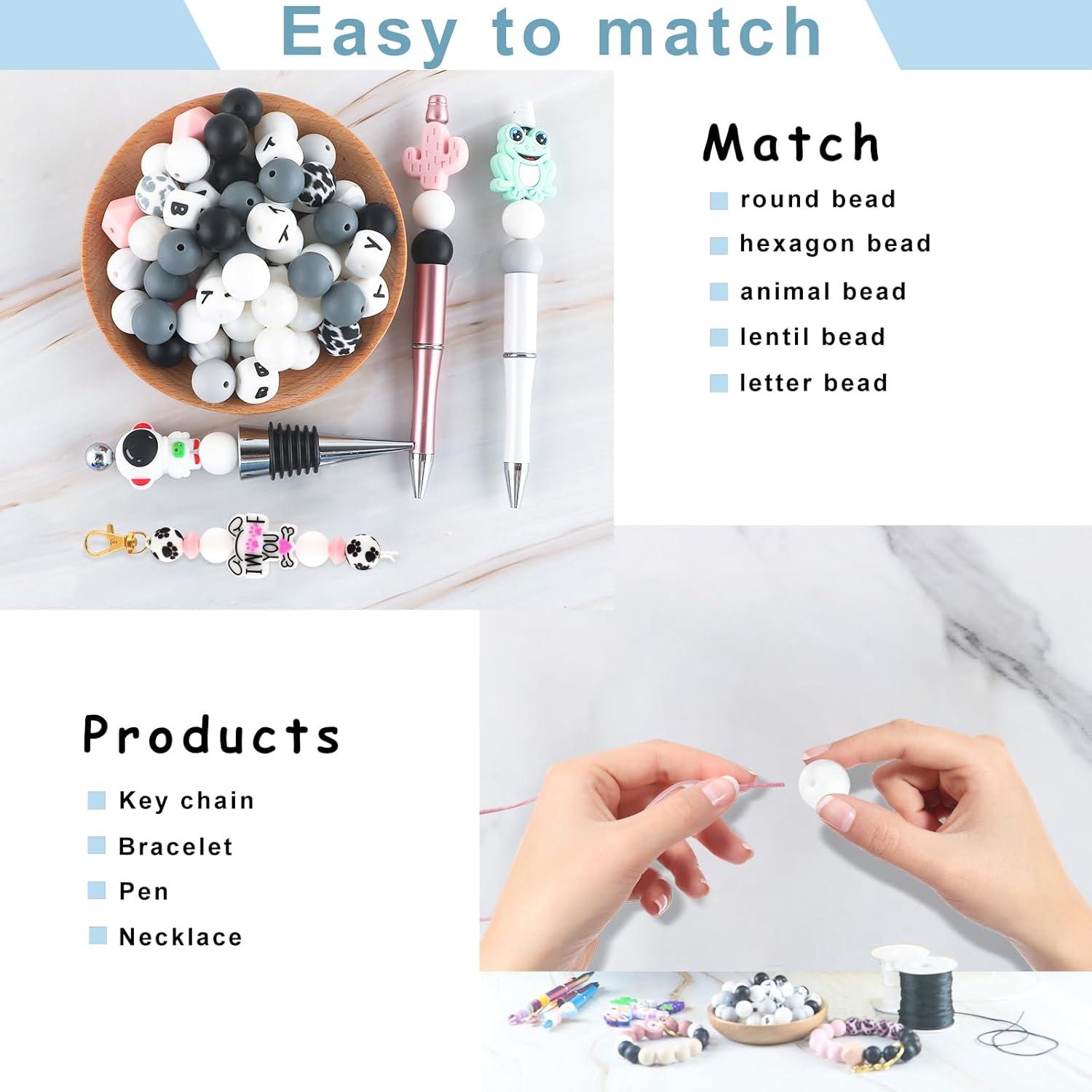 Sunrony 70pcs Silicone Beads for Keychain Making Necklace, Bulk Round 15mm Silicone Beads for Pens (White)