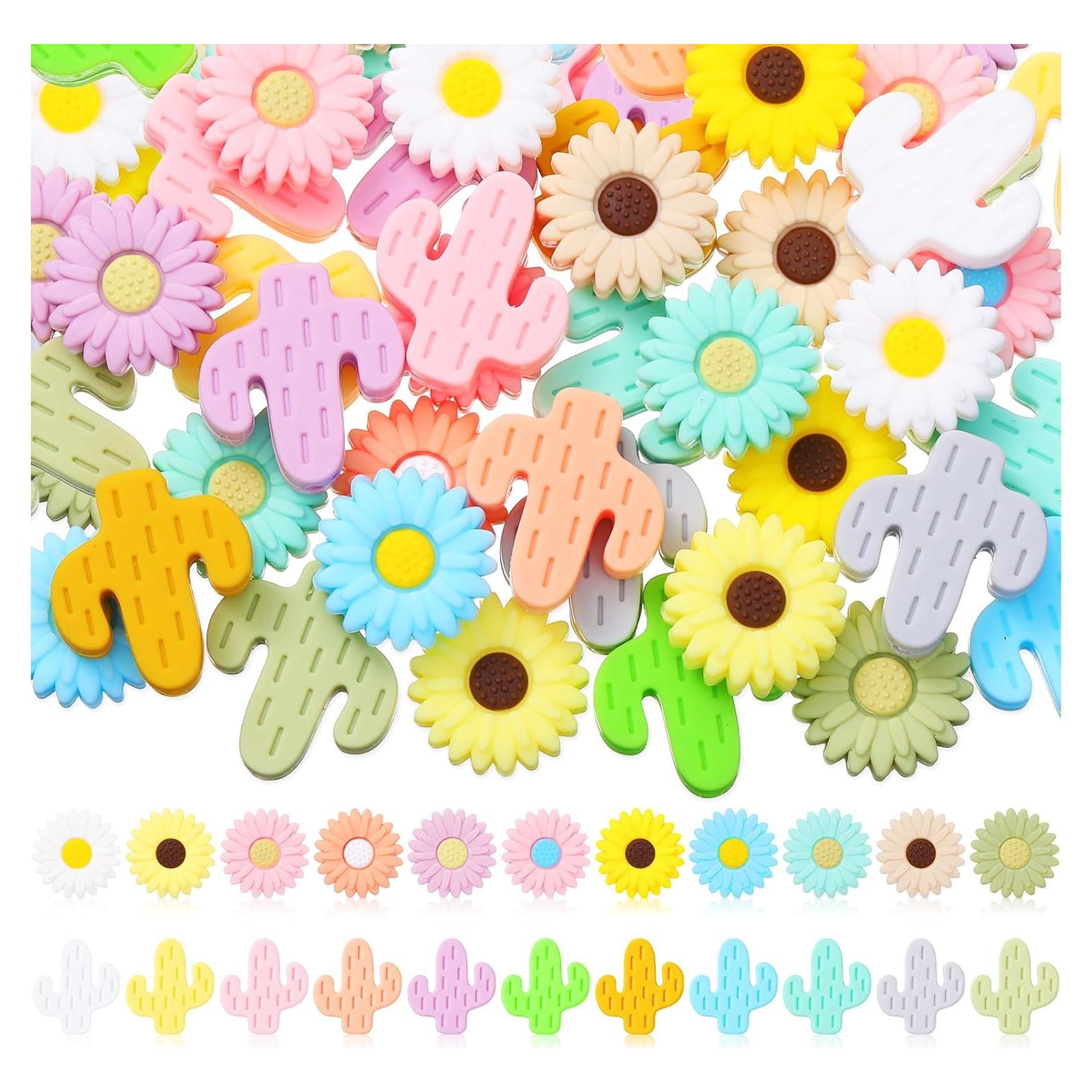 Perlas de Silicona XunYee 44 Pcs Cactus y Girasol 20 mm