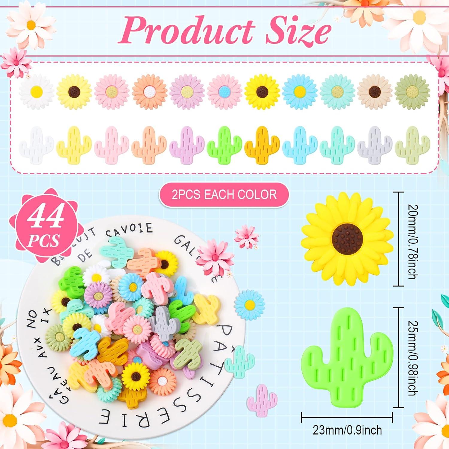 Perlas de Silicona XunYee 44 Pcs Cactus y Girasol 20 mm