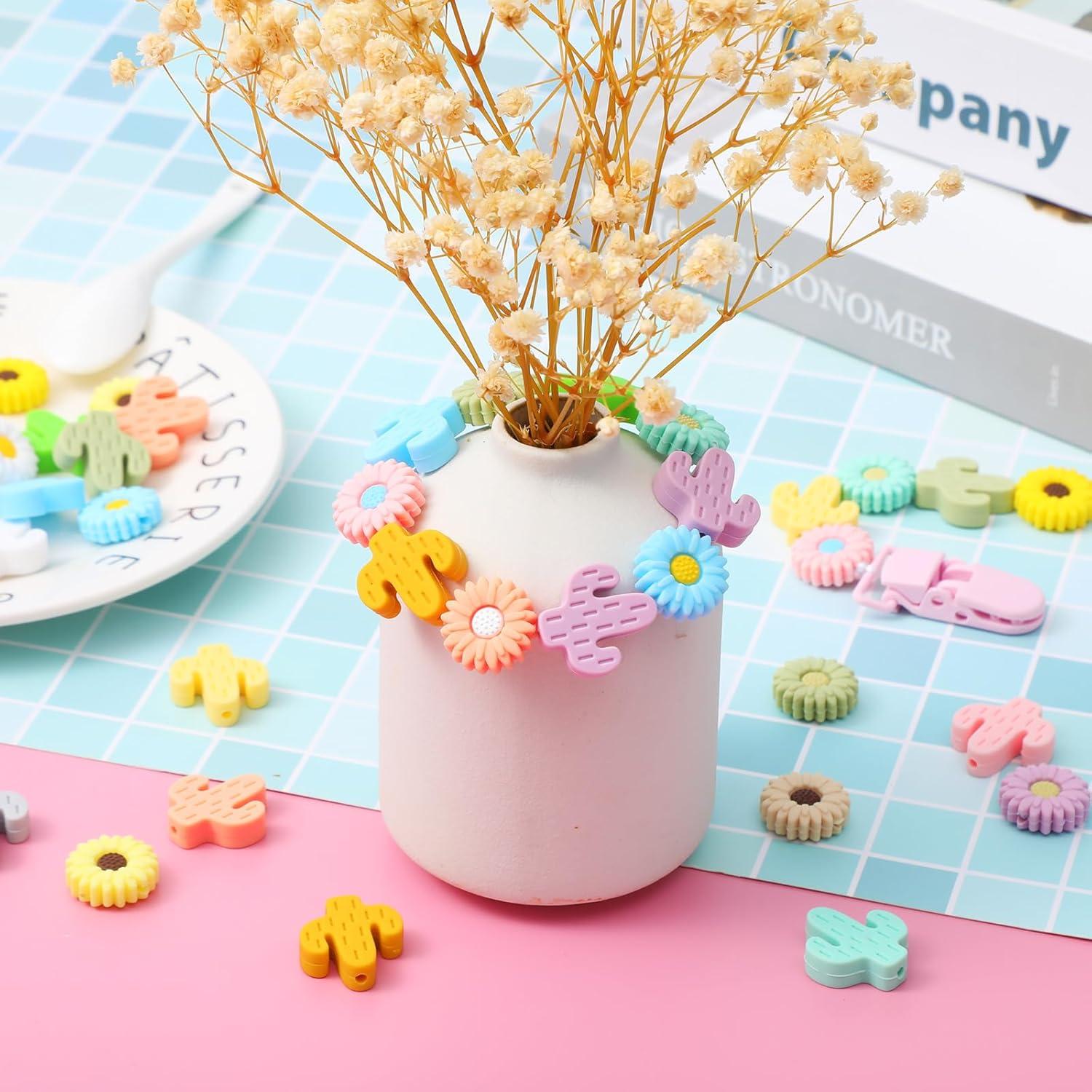 Perlas de Silicona XunYee 44 Pcs Cactus y Girasol 20 mm