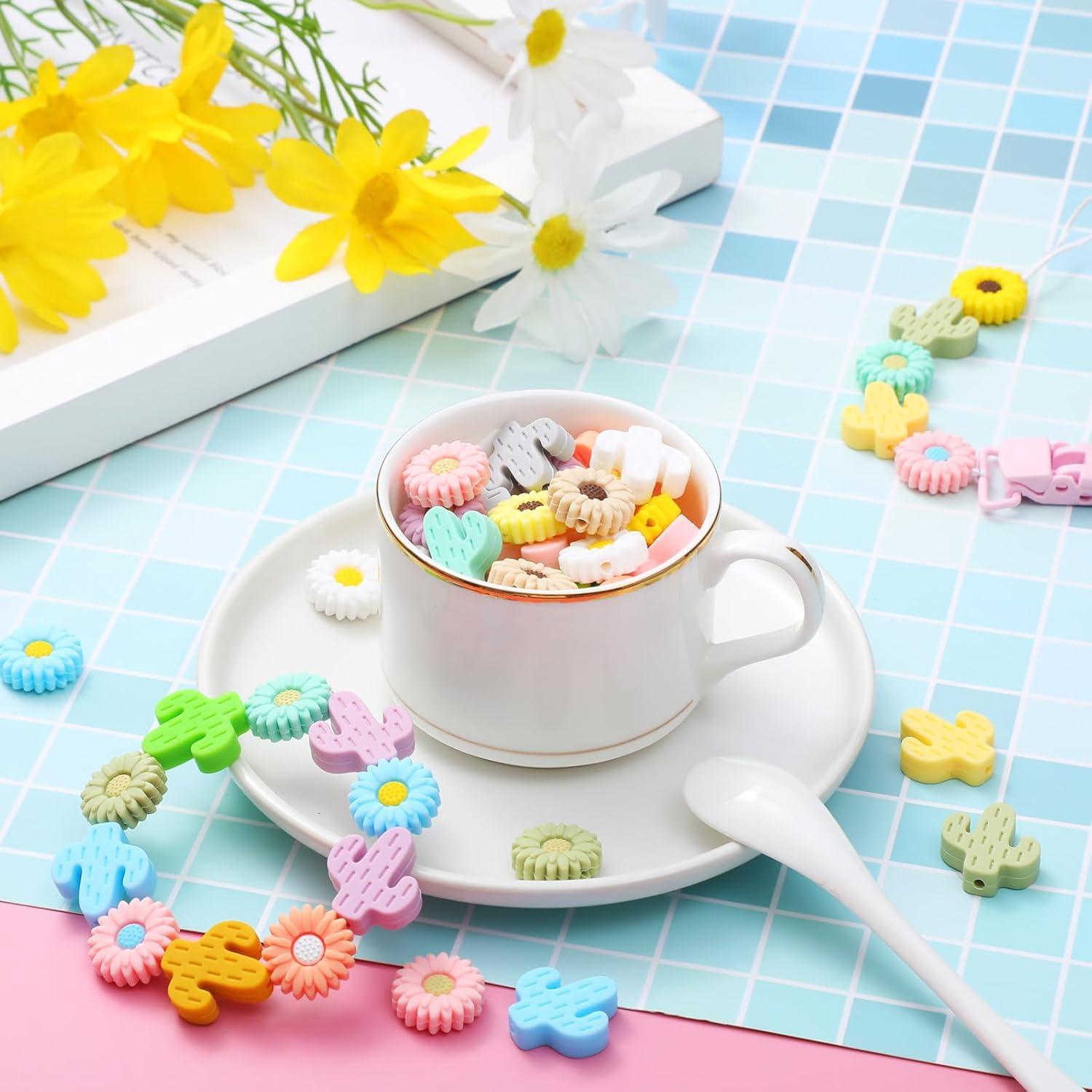 Perlas de Silicona XunYee 44 Pcs Cactus y Girasol 20 mm