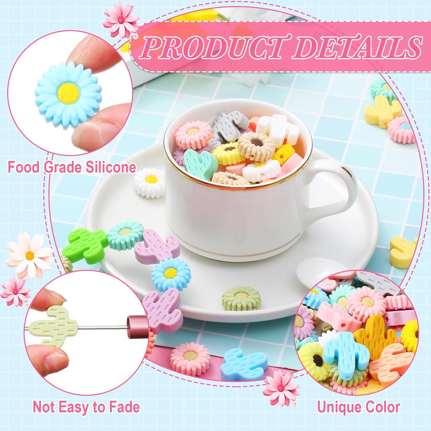 Perlas de Silicona XunYee 44 Pcs Cactus y Girasol 20 mm