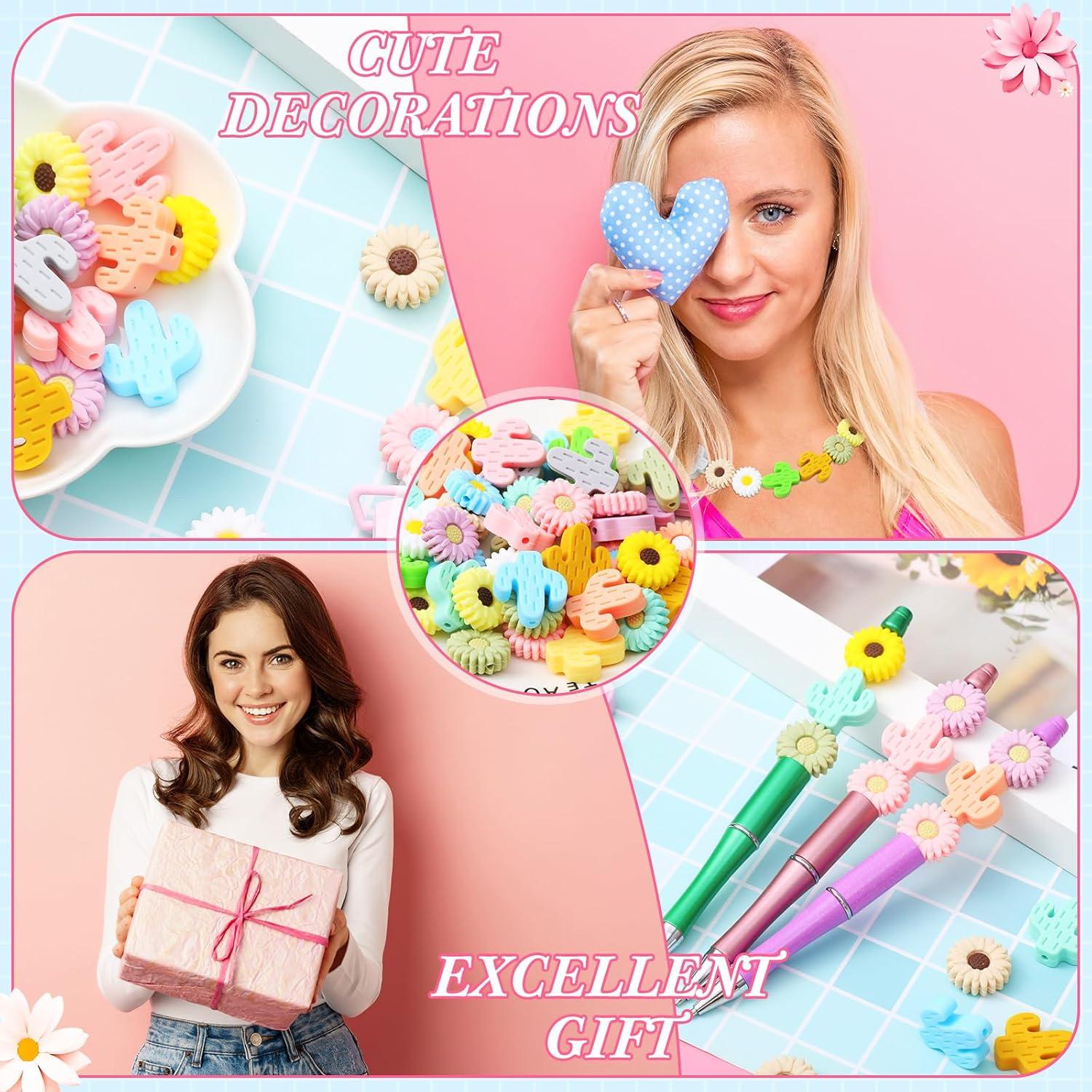 Perlas de Silicona XunYee 44 Pcs Cactus y Girasol 20 mm