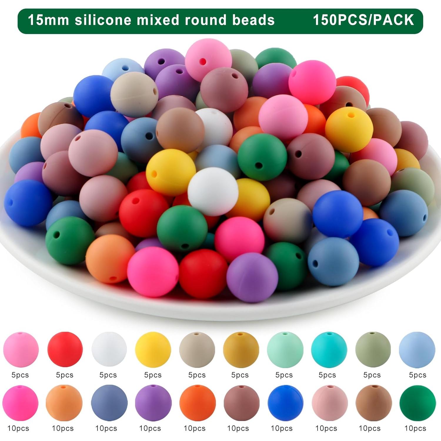 150 Perlas de Silicona 15mm Multicolor Lovyomi para Manualidades