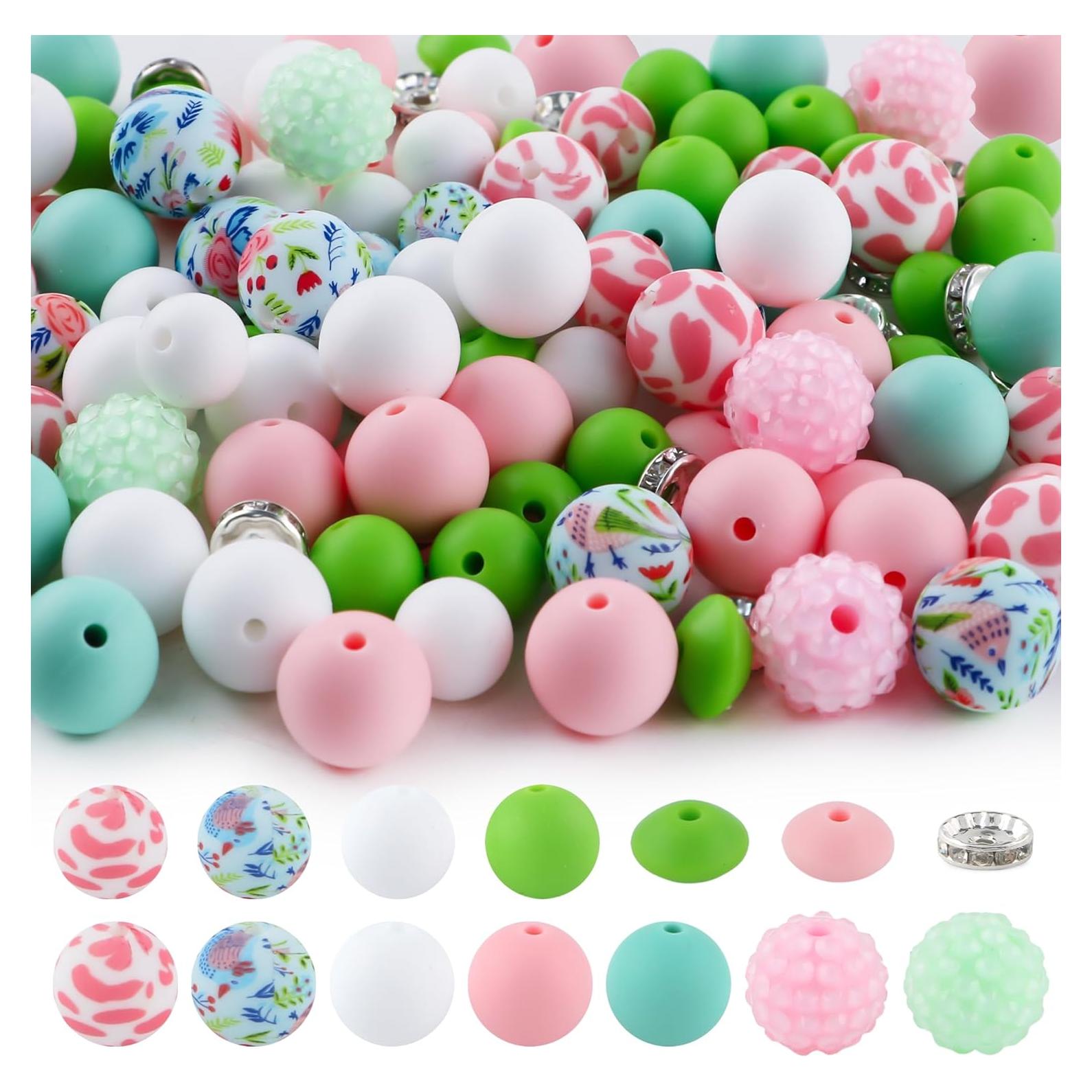 Sunrony 118 Piezas Perlas de Silicona Rosa Blanca Verde para Manualidades