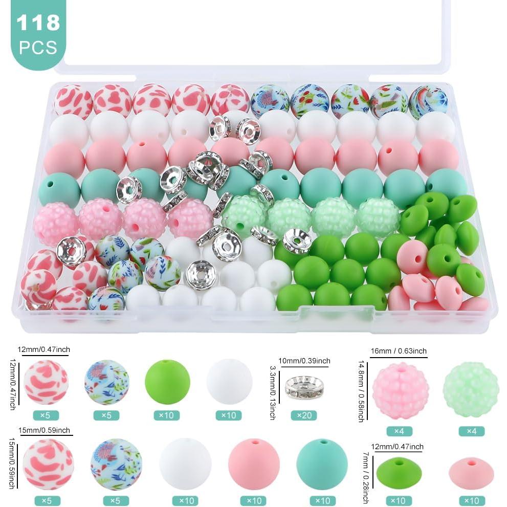 Sunrony 118 Piezas Perlas de Silicona Rosa Blanca Verde para Manualidades