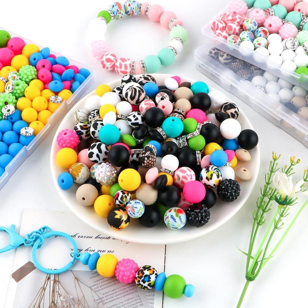 Sunrony 118 Piezas Perlas de Silicona Rosa Blanca Verde para Manualidades