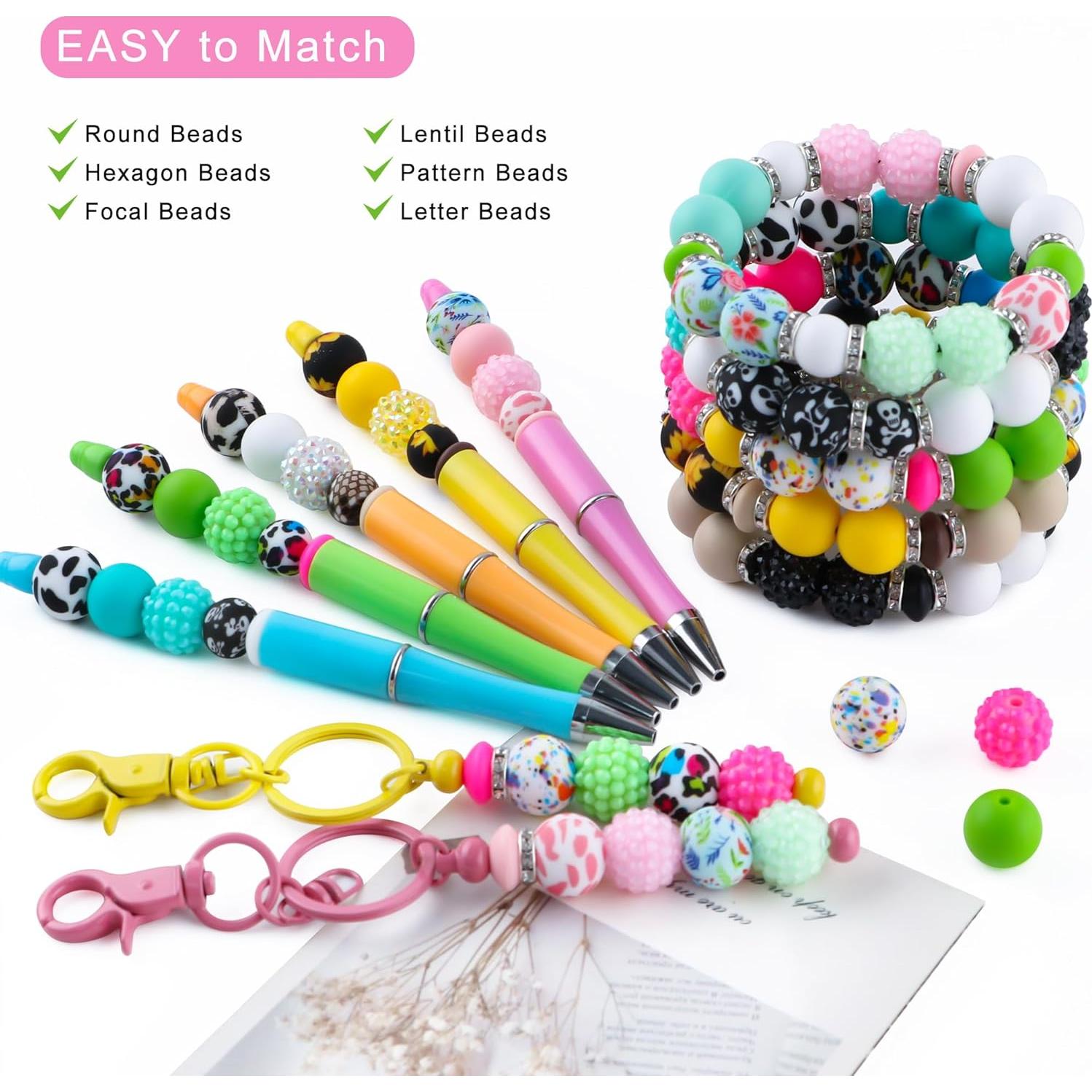 Sunrony 118 Piezas Perlas de Silicona Rosa Blanca Verde para Manualidades