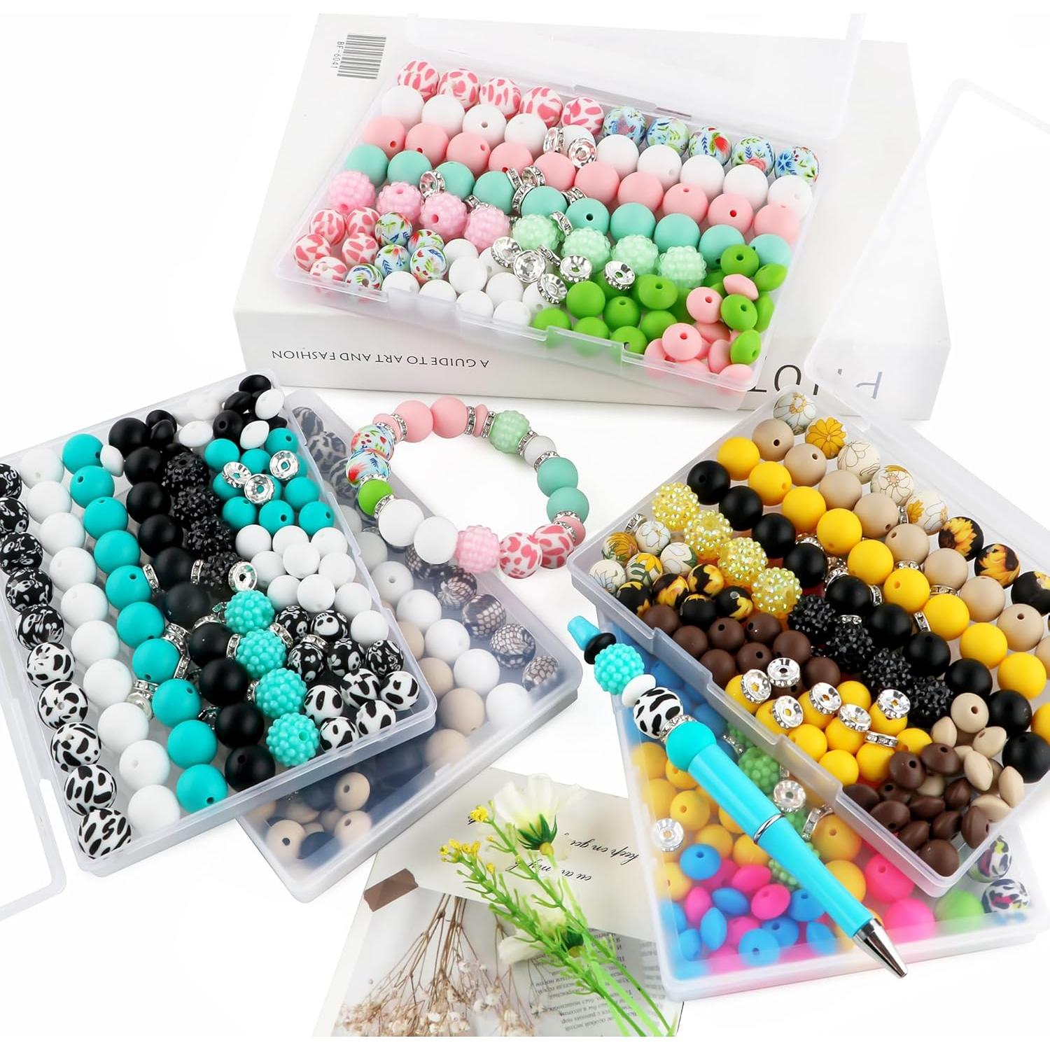 Sunrony 118 Piezas Perlas de Silicona Rosa Blanca Verde para Manualidades