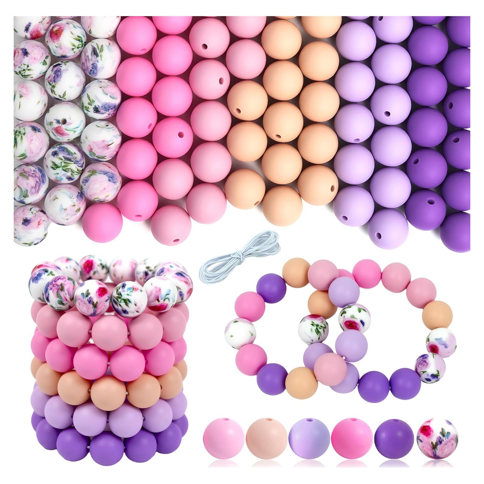 120 Perlas de Silicona 15mm WNSIRVY Rosa Púrpura para Manualidades