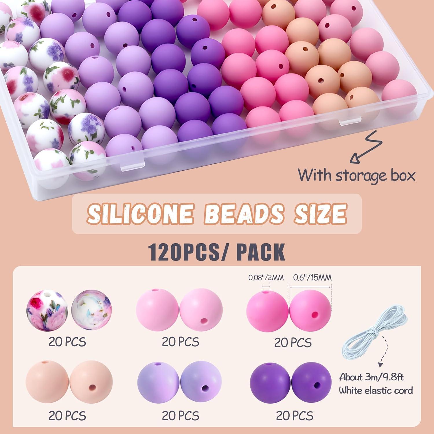 120 Perlas de Silicona 15mm WNSIRVY Rosa Púrpura para Manualidades