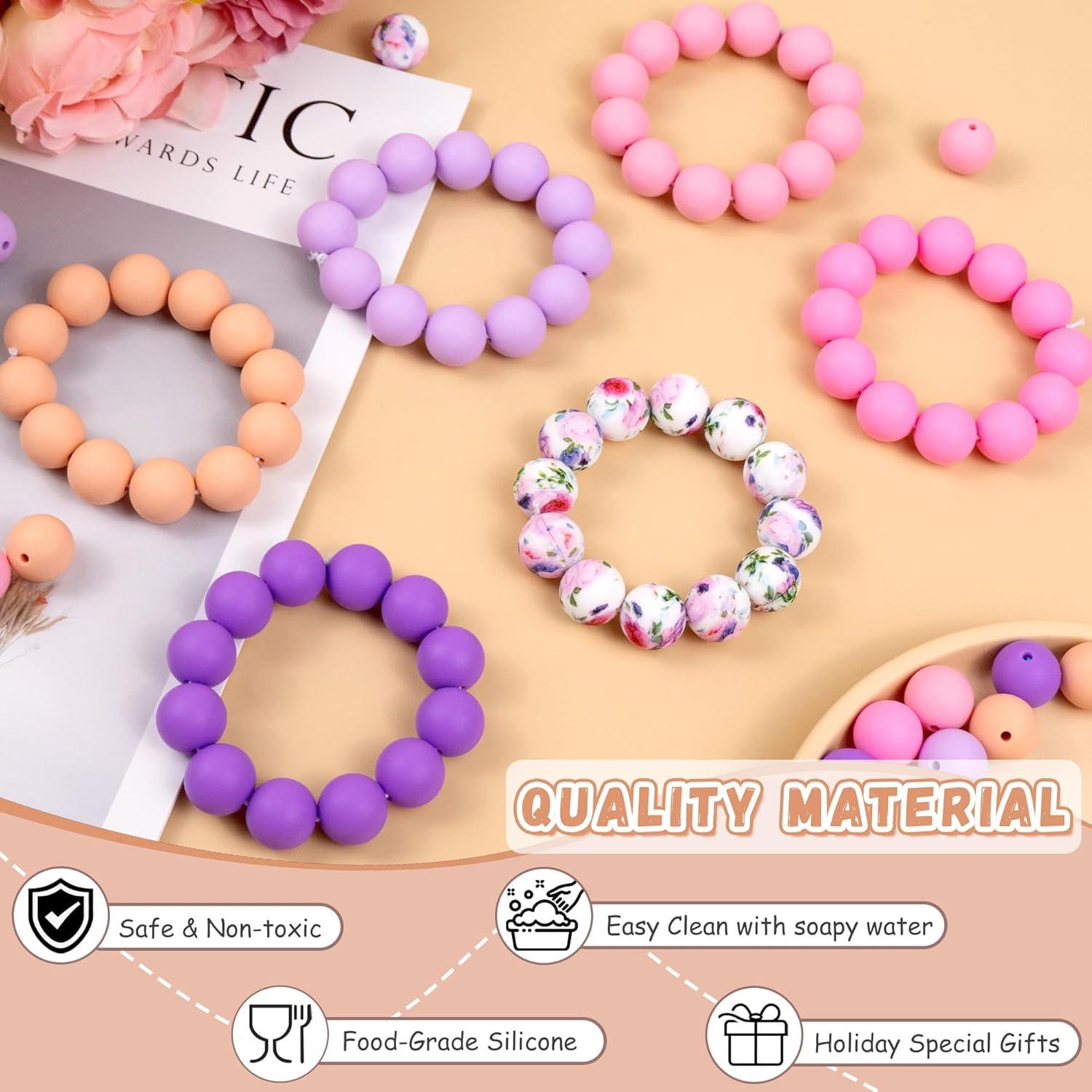 120 Perlas de Silicona 15mm WNSIRVY Rosa Púrpura para Manualidades