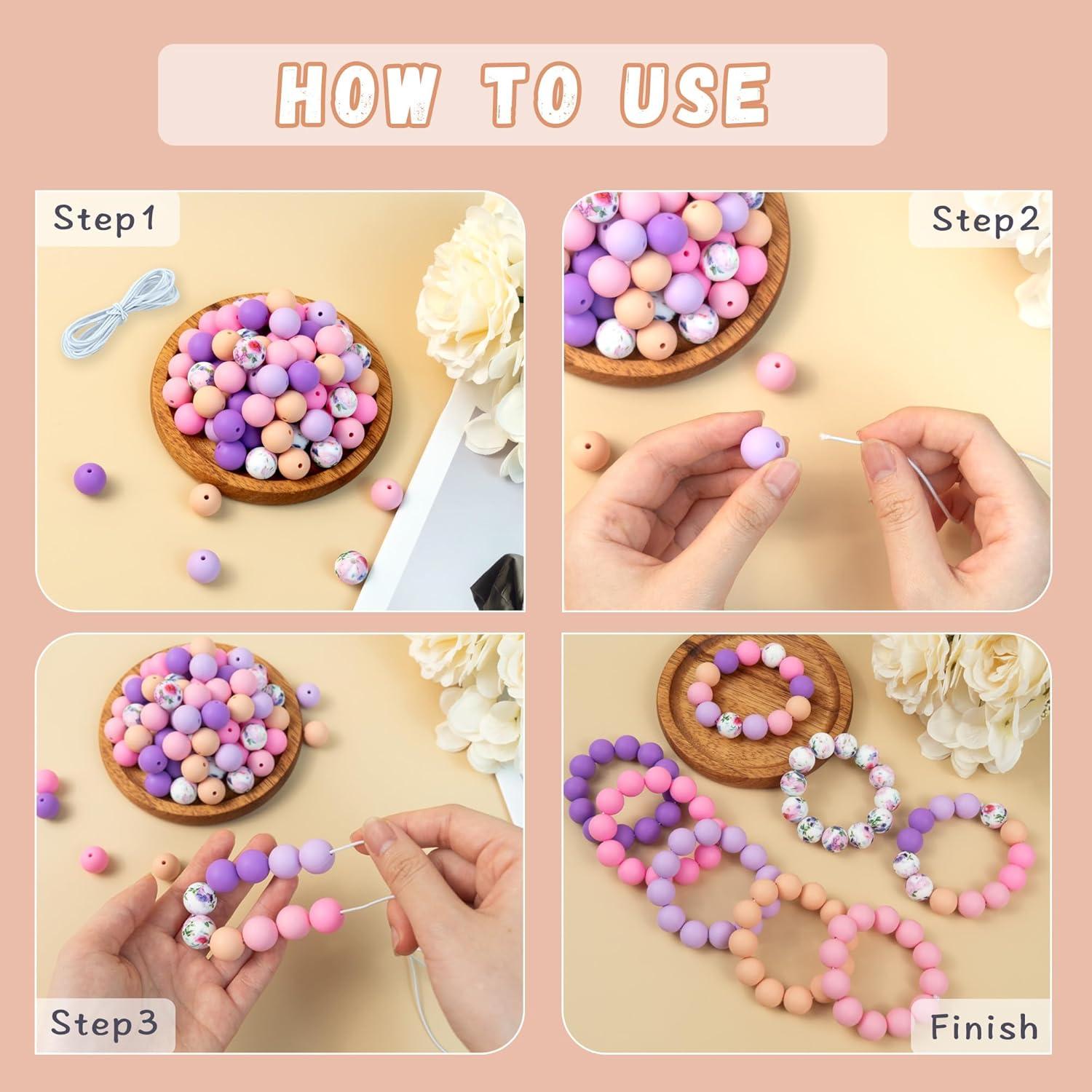 120 Perlas de Silicona 15mm WNSIRVY Rosa Púrpura para Manualidades