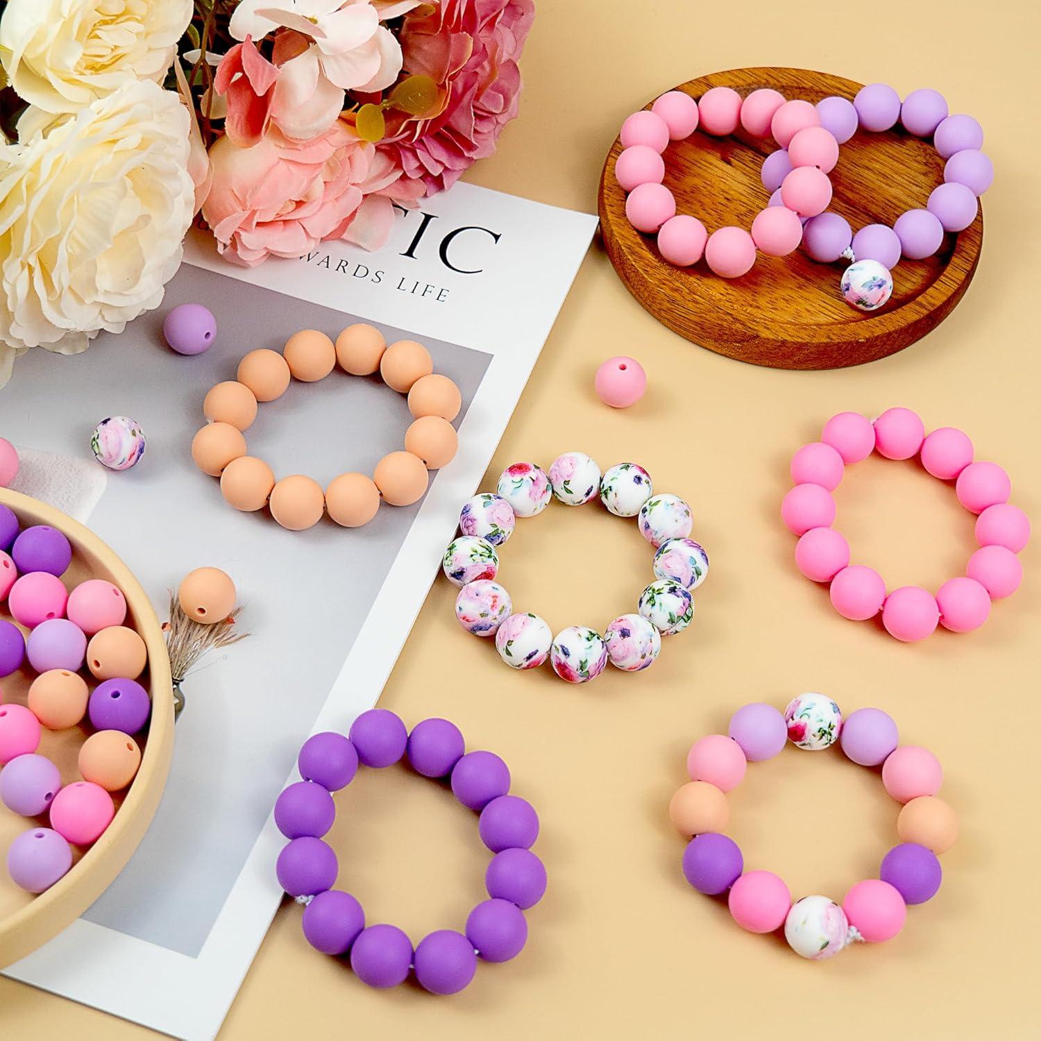 120 Perlas de Silicona 15mm WNSIRVY Rosa Púrpura para Manualidades