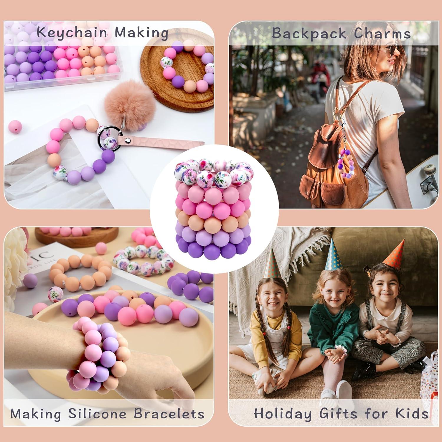 120 Perlas de Silicona 15mm WNSIRVY Rosa Púrpura para Manualidades