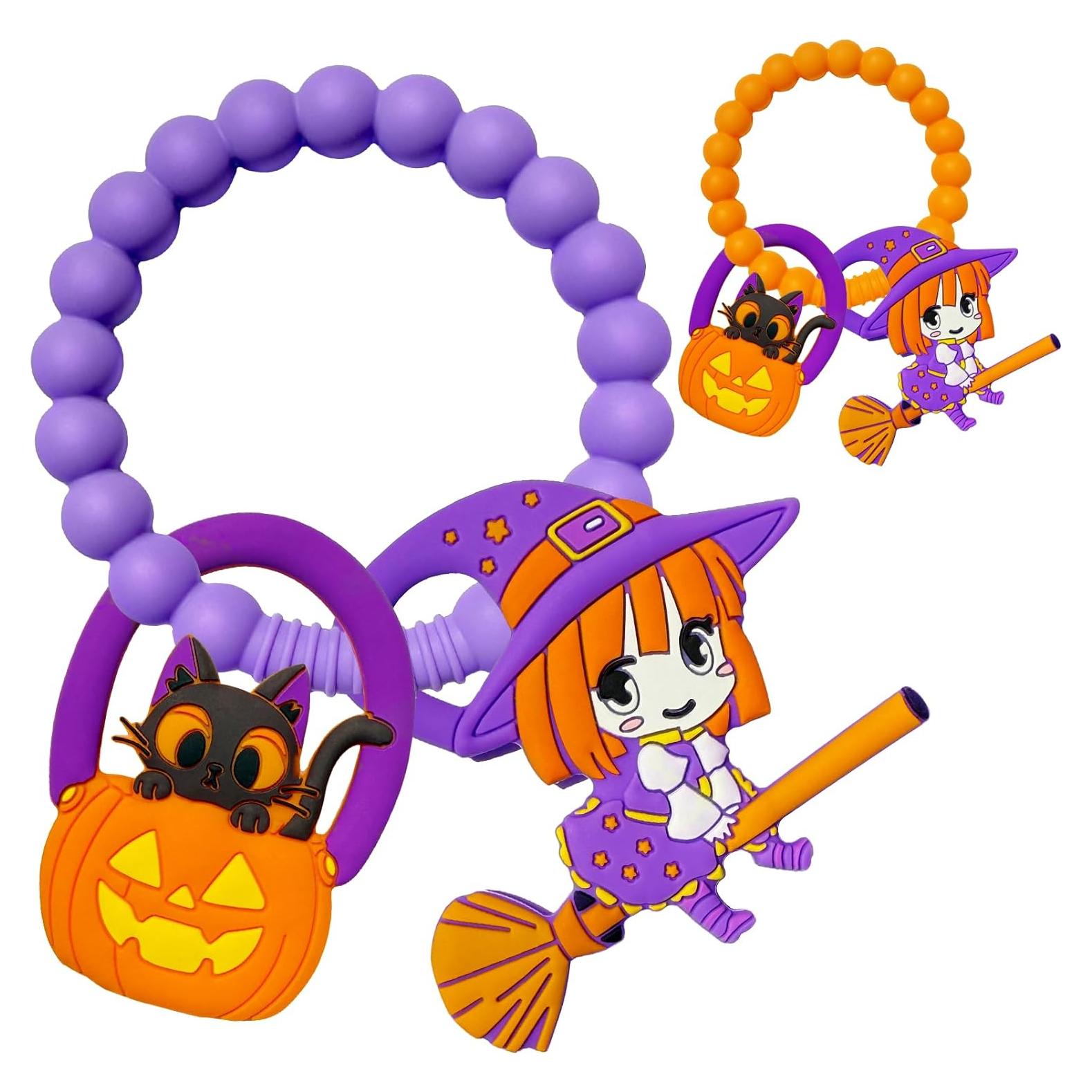 Mordedor de Silicona para Bebés Halloween 2PC - Bruja y Gato