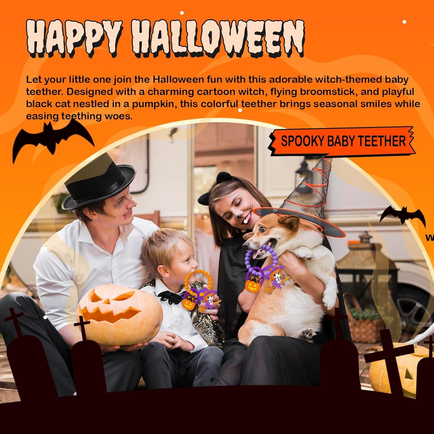 Mordedor de Silicona para Bebés Halloween 2PC - Bruja y Gato