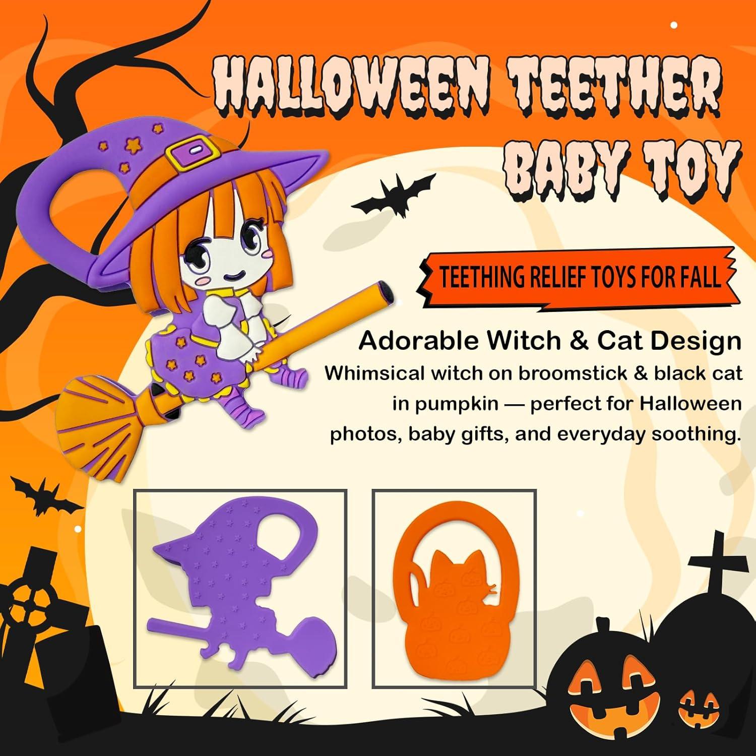 Mordedor de Silicona para Bebés Halloween 2PC - Bruja y Gato