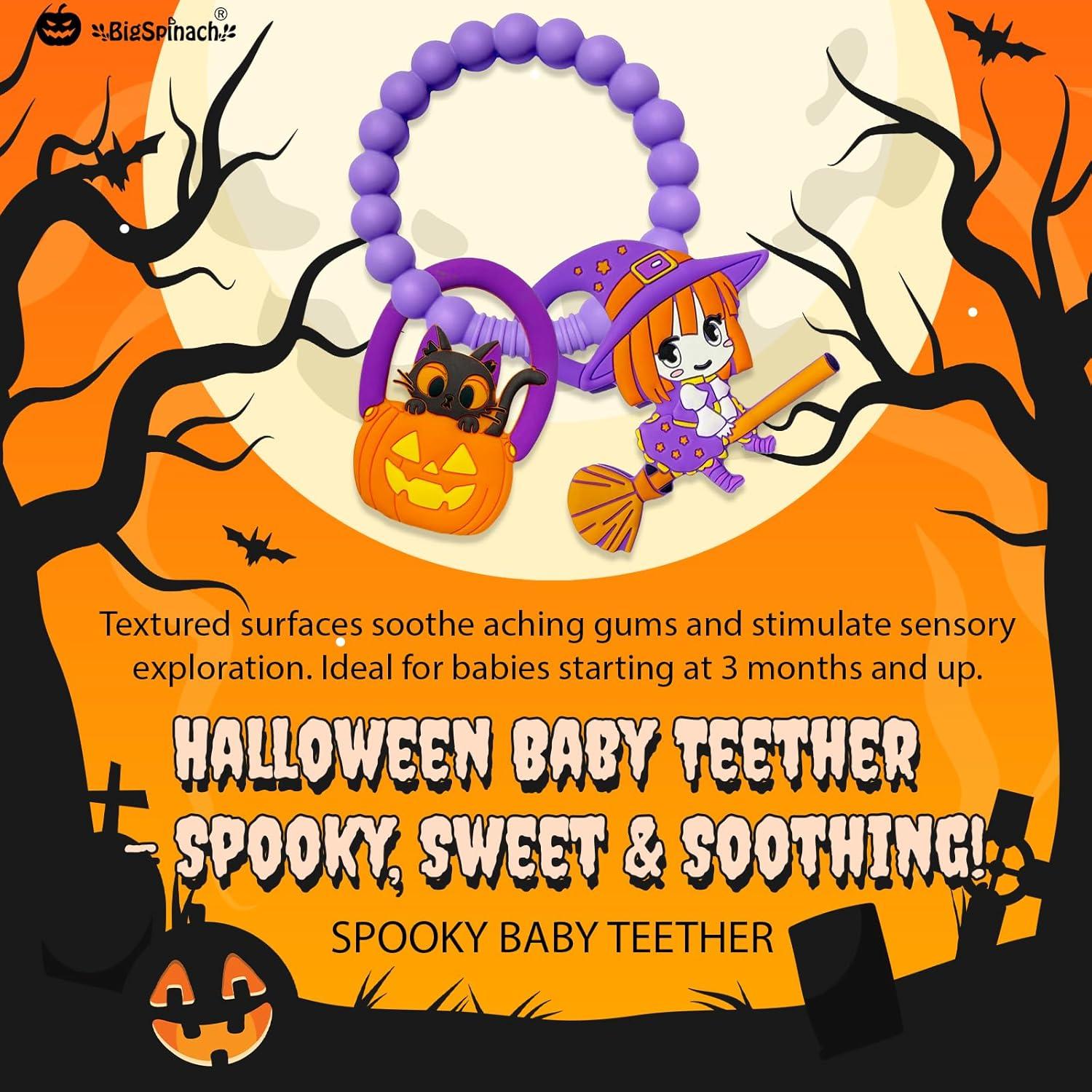 Mordedor de Silicona para Bebés Halloween 2PC - Bruja y Gato