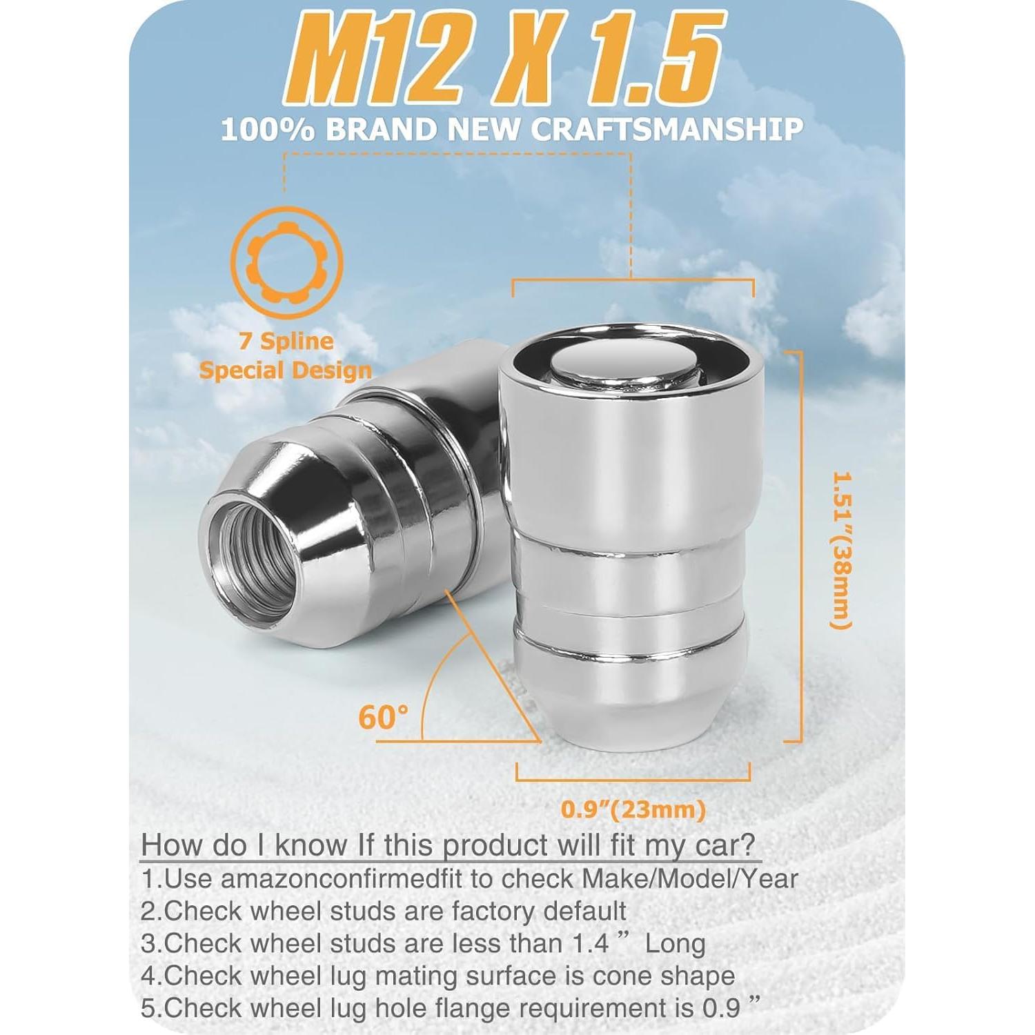 Tuercas de Bloqueo de Rueda MIKKUPPA M12x1.5 Cromo 38mm Juego 6