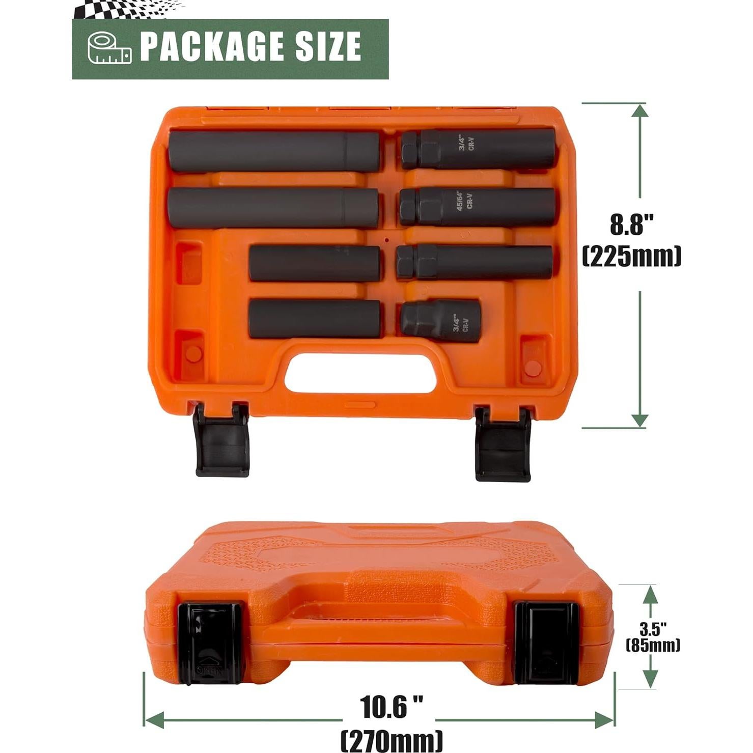 Juego de 8 Piezas de Enchufe para Tuercas Glorider SAE y Métrico