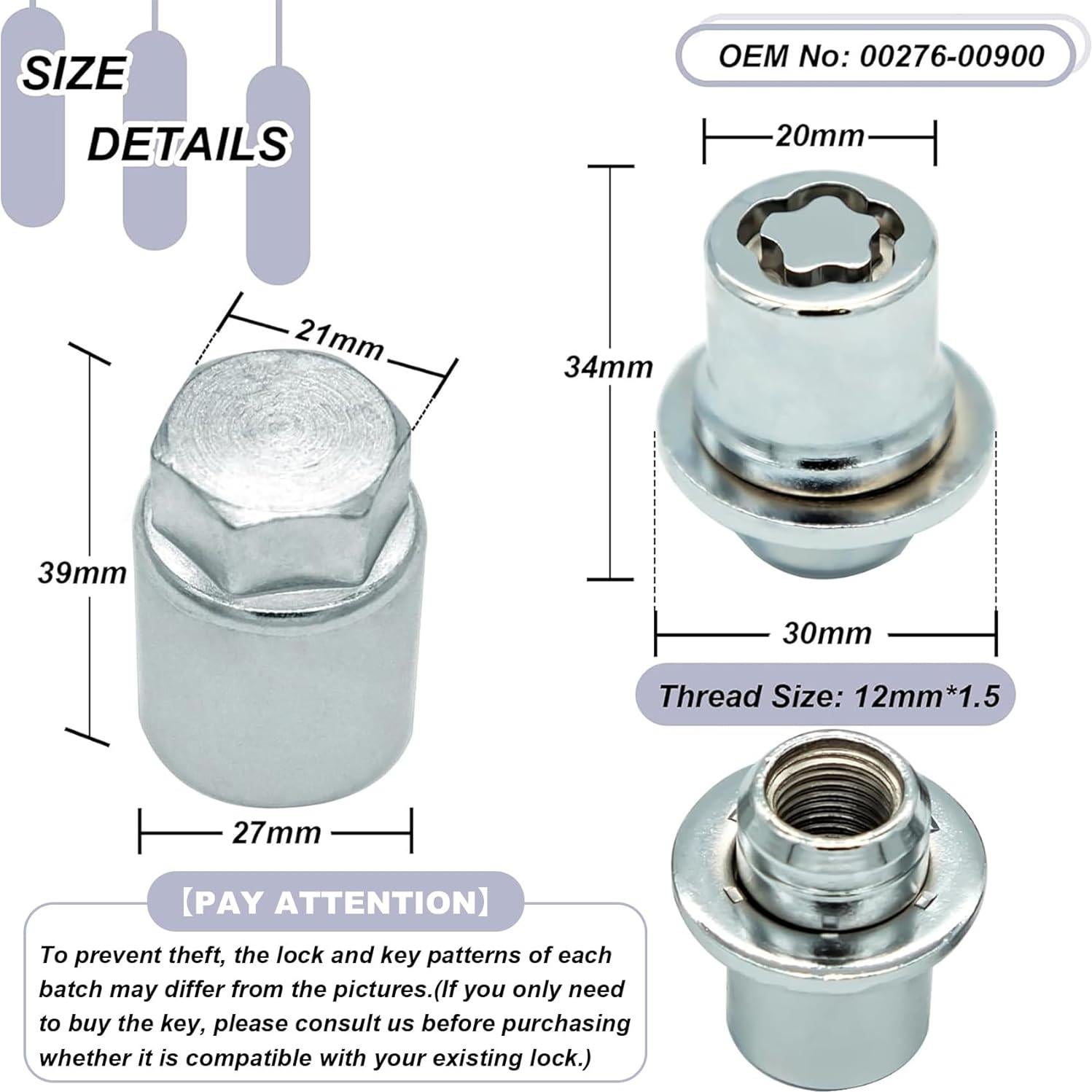 Juego de Tuercas de Bloqueo de Rueda M12 x 1.5 Cromo FHRHRY