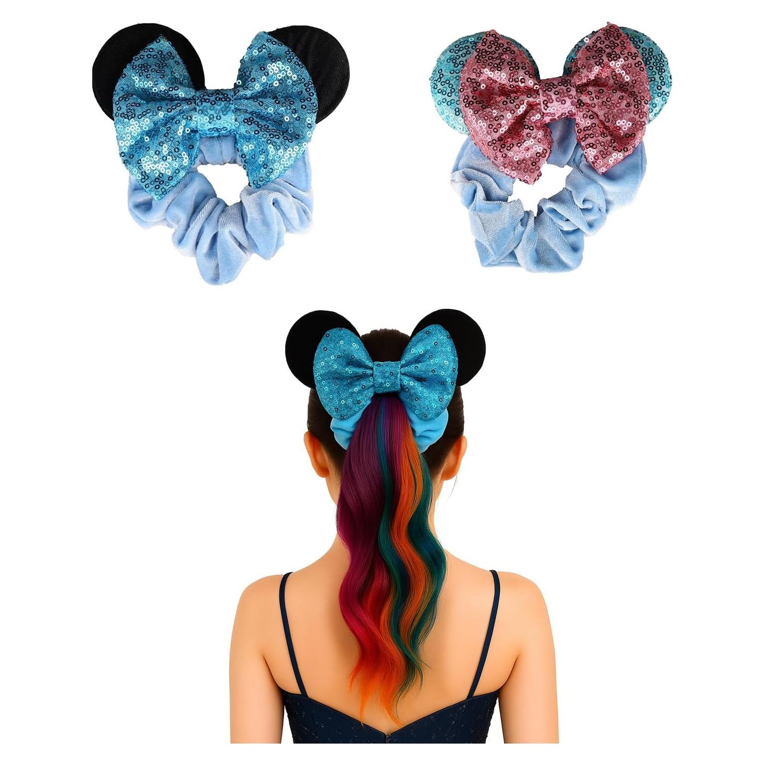 Set de 2 Diademas de Orejas de Ratón con Moño Brillante Rosa