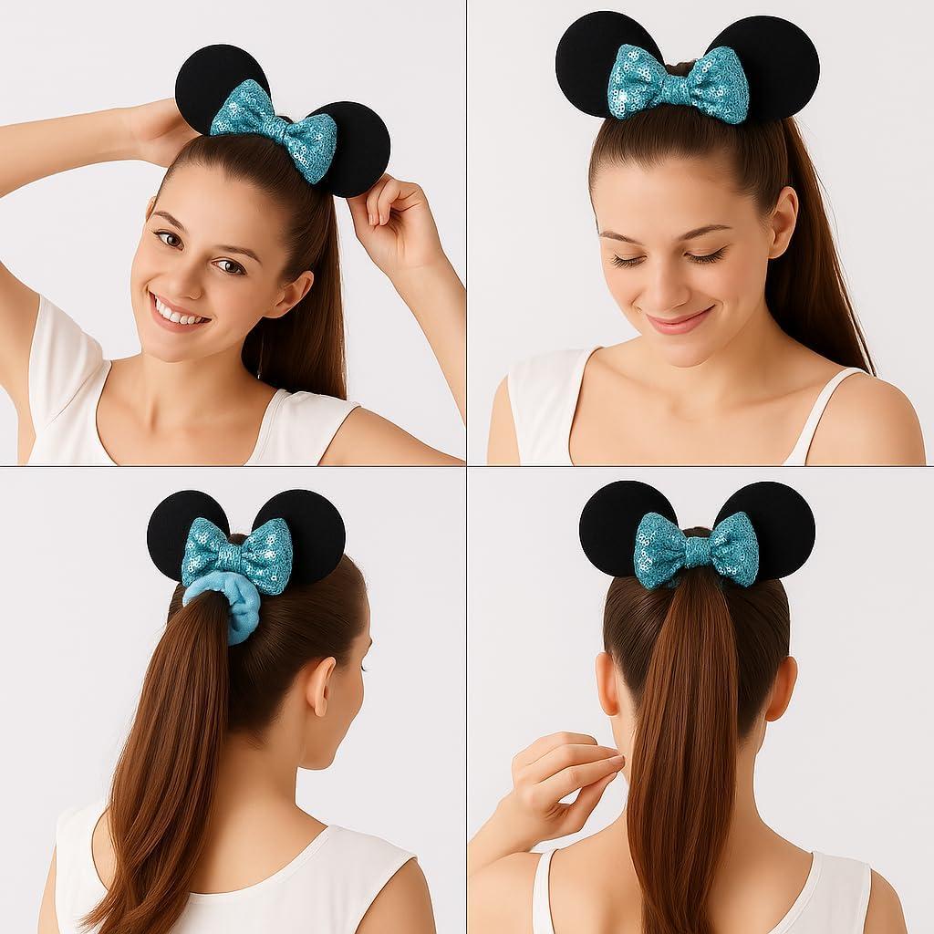 Set de 2 Diademas de Orejas de Ratón con Moño Brillante Rosa