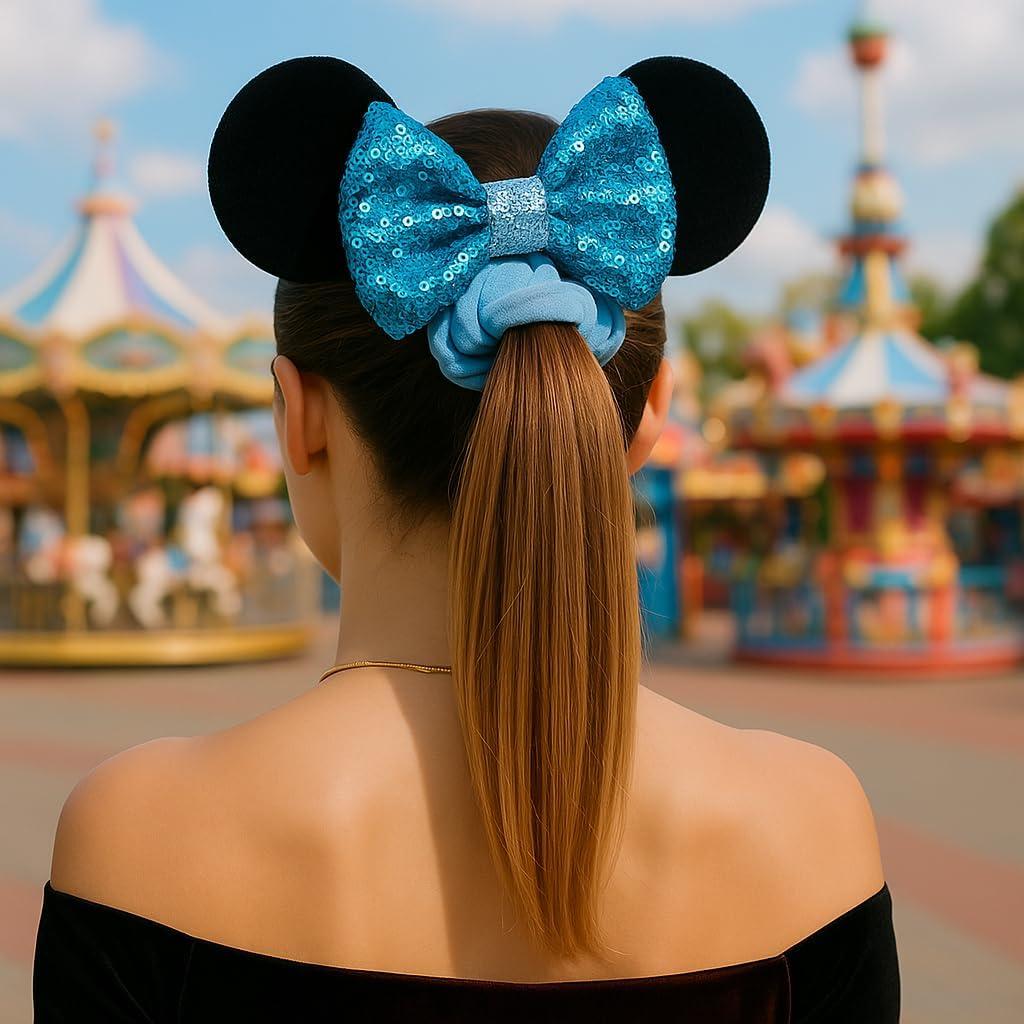 Set de 2 Diademas de Orejas de Ratón con Moño Brillante Rosa