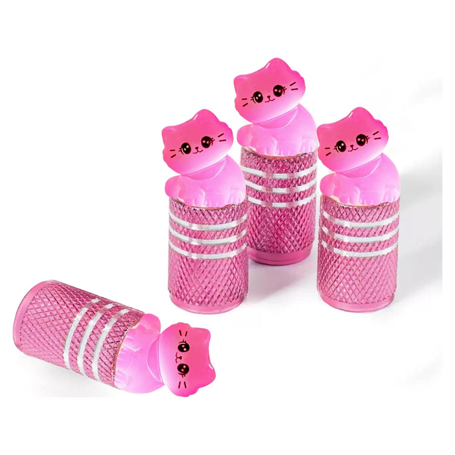 4 Tapones de Válvula de Neumático Gato Databa Aluminio Rosa