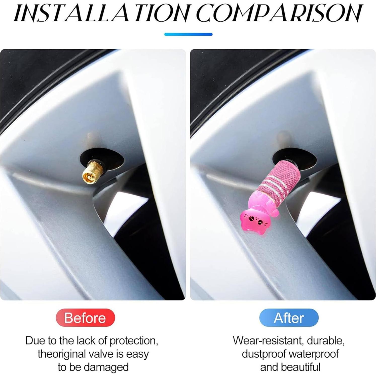 4 Tapones de Válvula de Neumático Gato Databa Aluminio Rosa