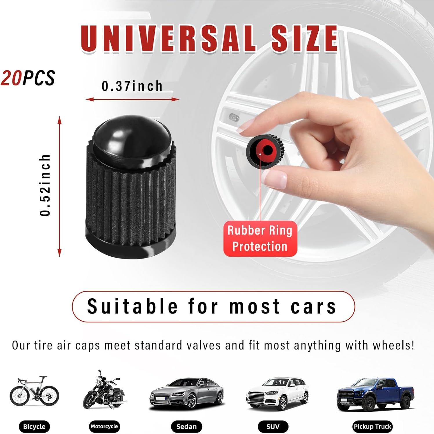 Ziciner 20 PCS Tapas de Válvula de Neumático Universal Negro
