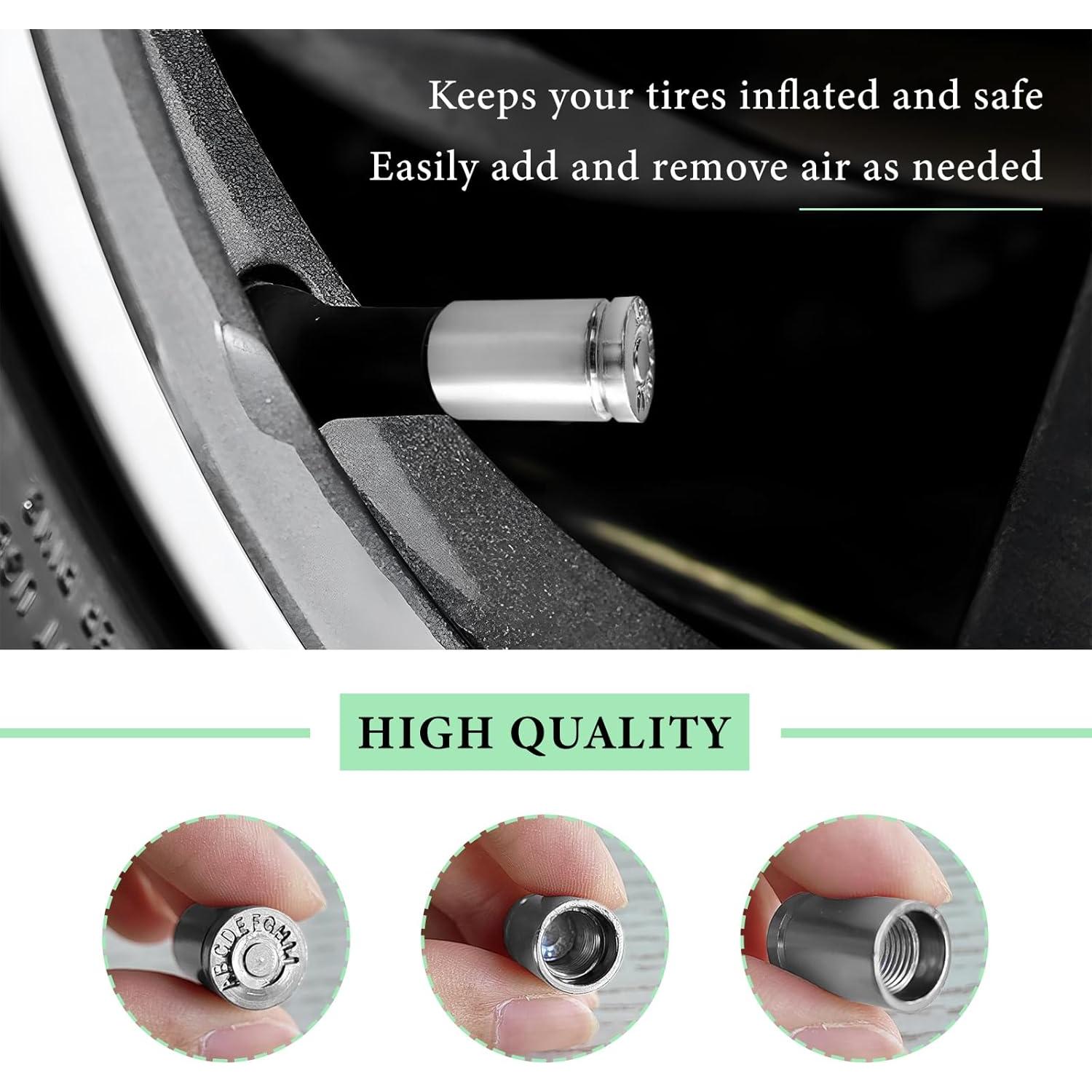 4 Tapones de Válvula de Neumático ZNDAW Aluminio Plata