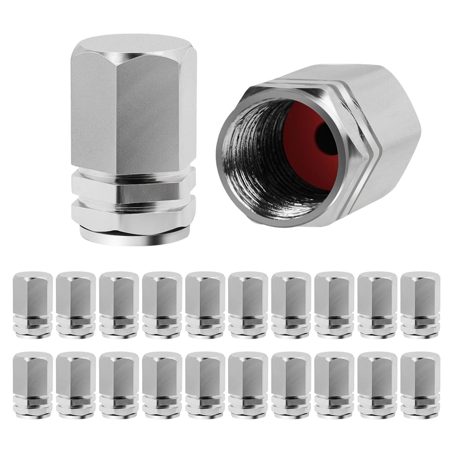 20 Tapones de Válvula de Neumático Dirvcp Aluminio Plateado