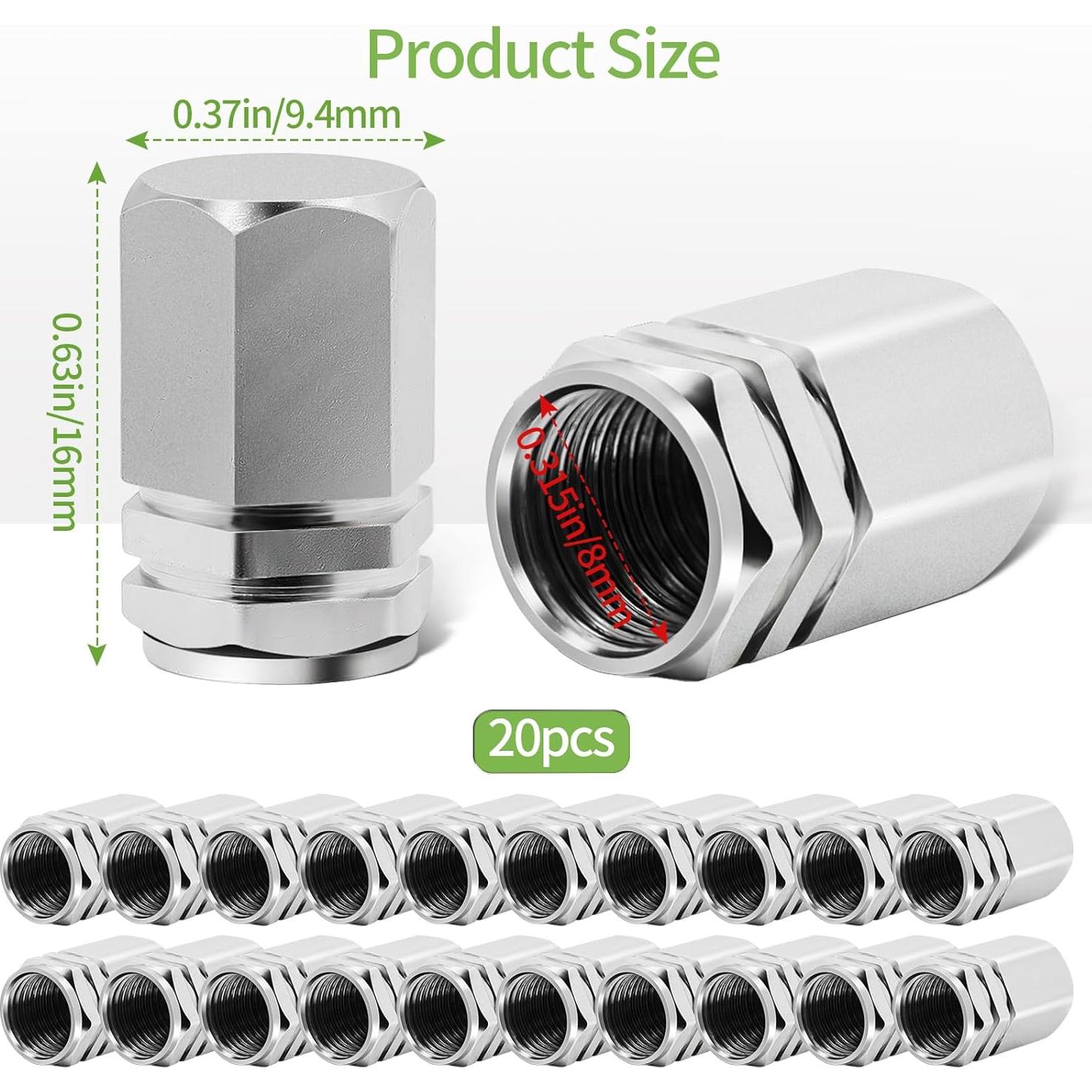 20 Tapones de Válvula de Neumático Dirvcp Aluminio Plateado