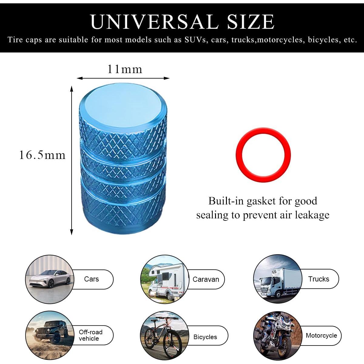 5 Tapones de Válvula de Neumático Yourkar Aluminio Azul Cielo