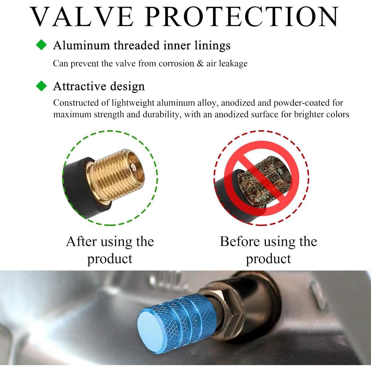 5 Tapones de Válvula de Neumático Yourkar Aluminio Azul Cielo