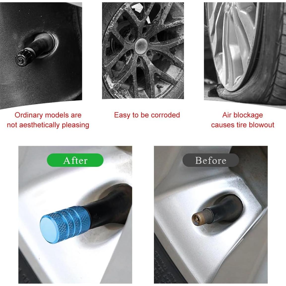 5 Tapones de Válvula de Neumático Yourkar Aluminio Azul Cielo