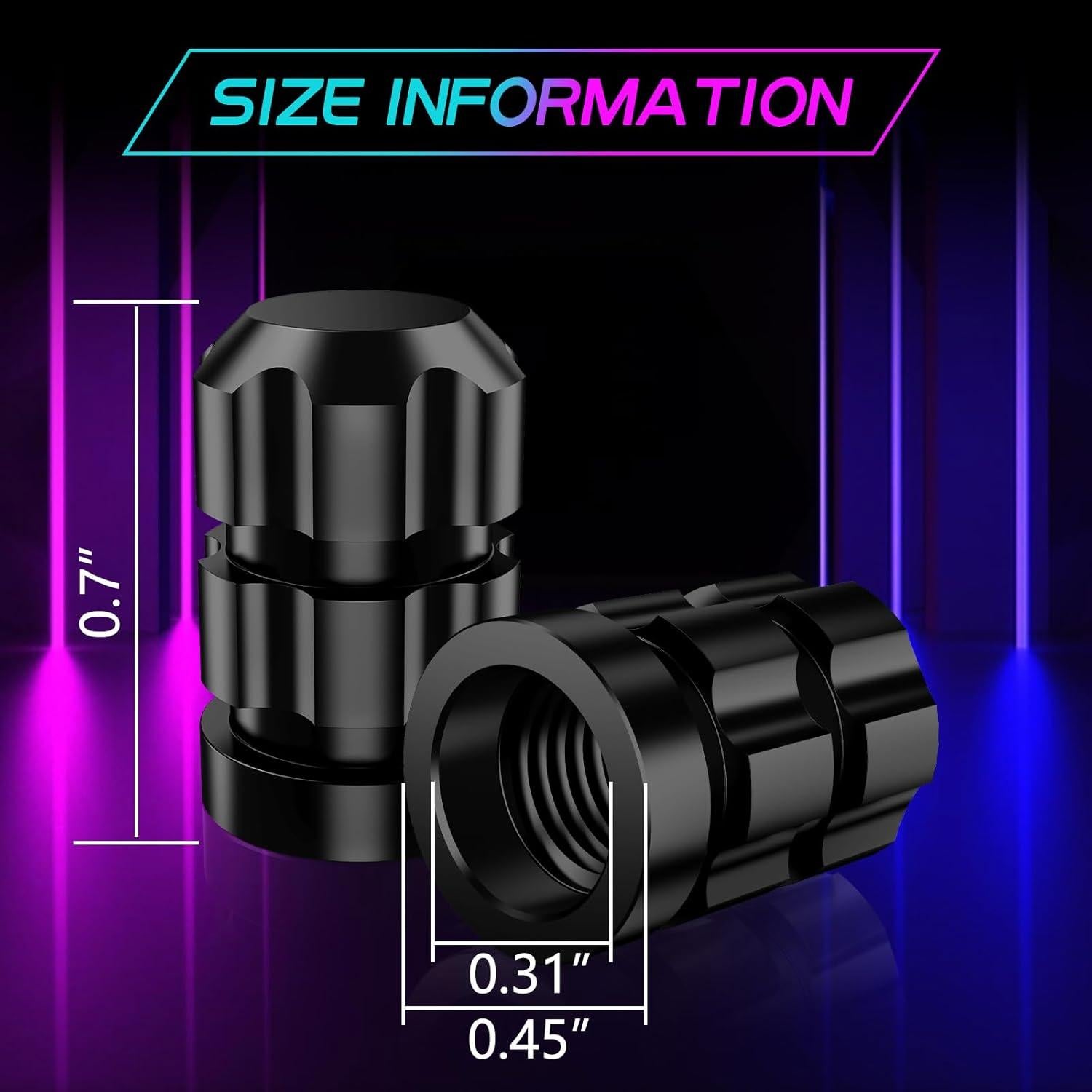 Tapas de Válvula de Neumático QUARKACE 4 Piezas Metal Negro