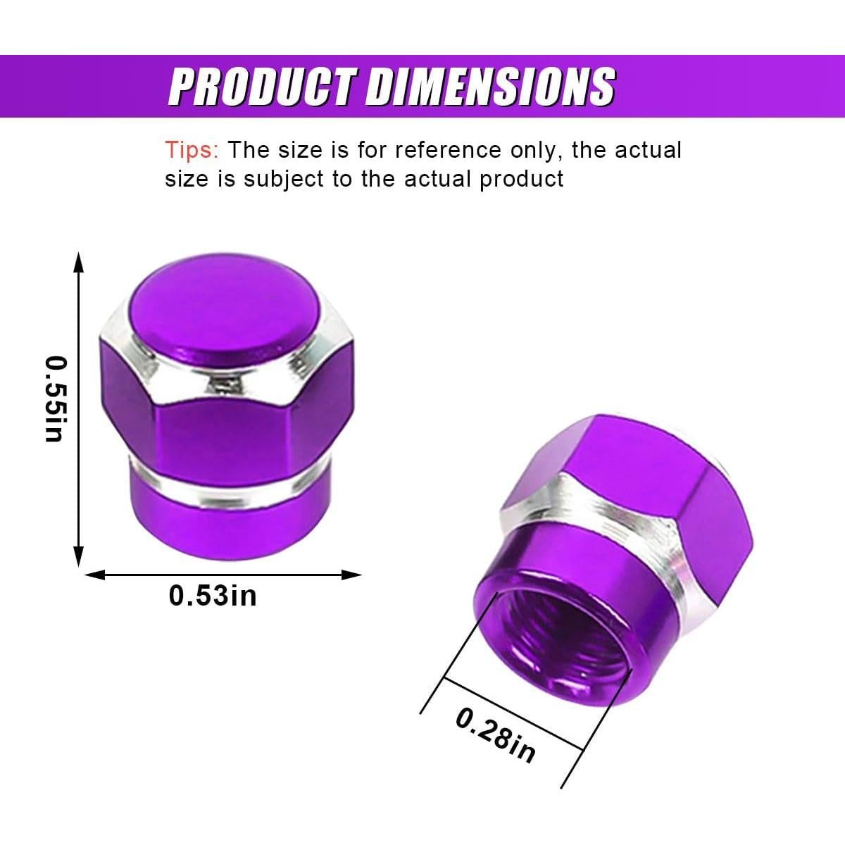 4PCS Car Tire Valve Stem Caps, Aluminum Alloy Tire Valve Caps, Dustproof Waterproof Hexagon Shape Car Stem Covers, Automotive Wheel Air Cap for Truck, SUV, Bike, Motorcycle (Purple)
