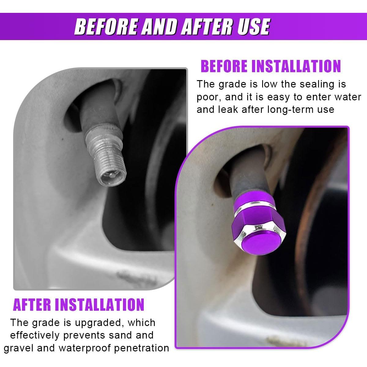 4PCS Car Tire Valve Stem Caps, Aluminum Alloy Tire Valve Caps, Dustproof Waterproof Hexagon Shape Car Stem Covers, Automotive Wheel Air Cap for Truck, SUV, Bike, Motorcycle (Purple)