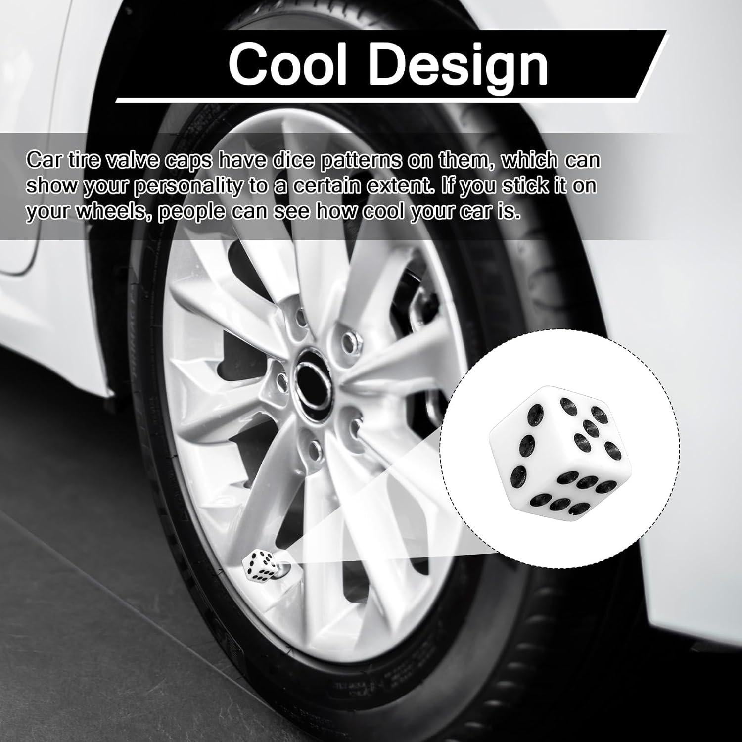 4 Tapones de Válvula de Neumático Exircy Dado Blanco Universal