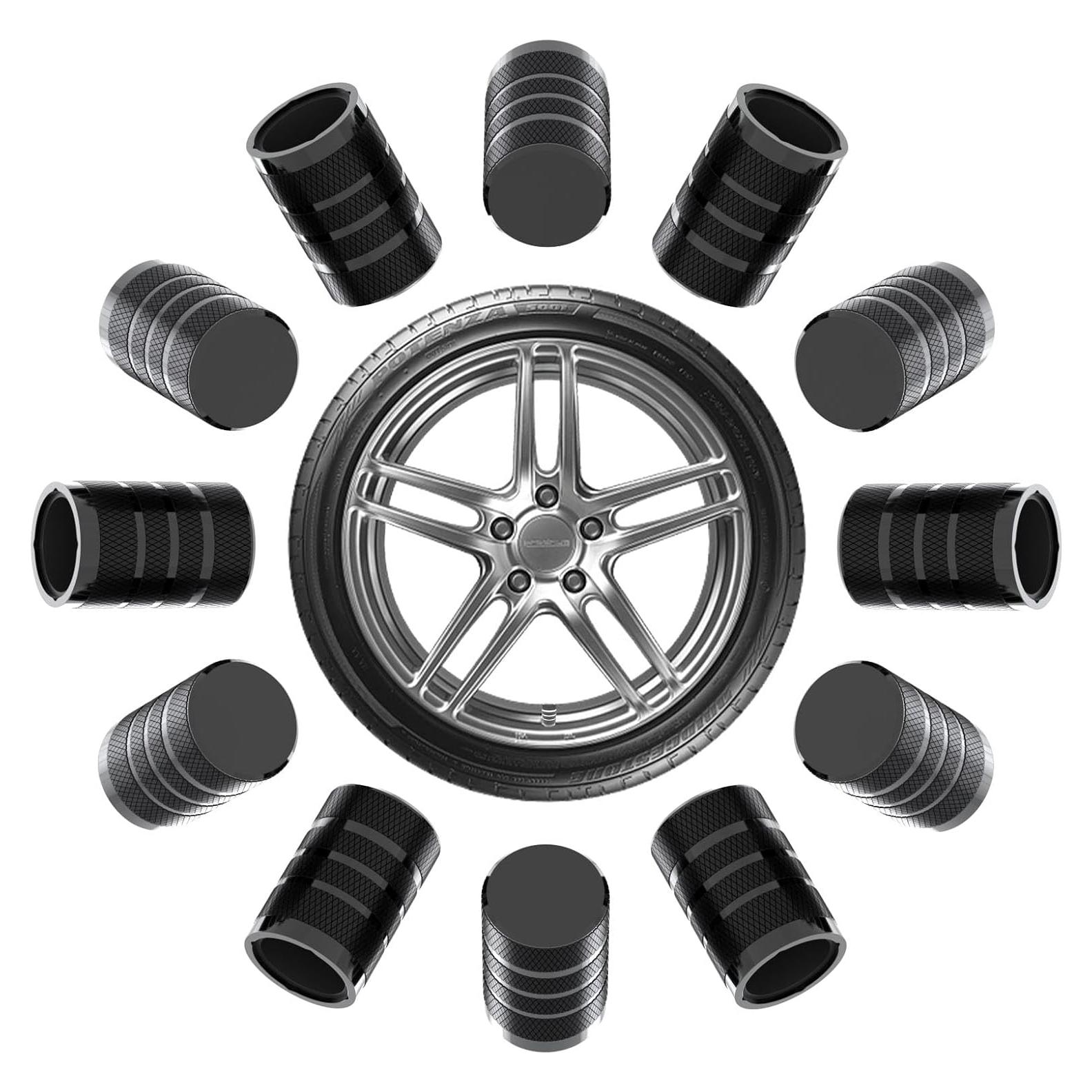 12 Tapones de Válvula de Neumático BFXM Universales Negros