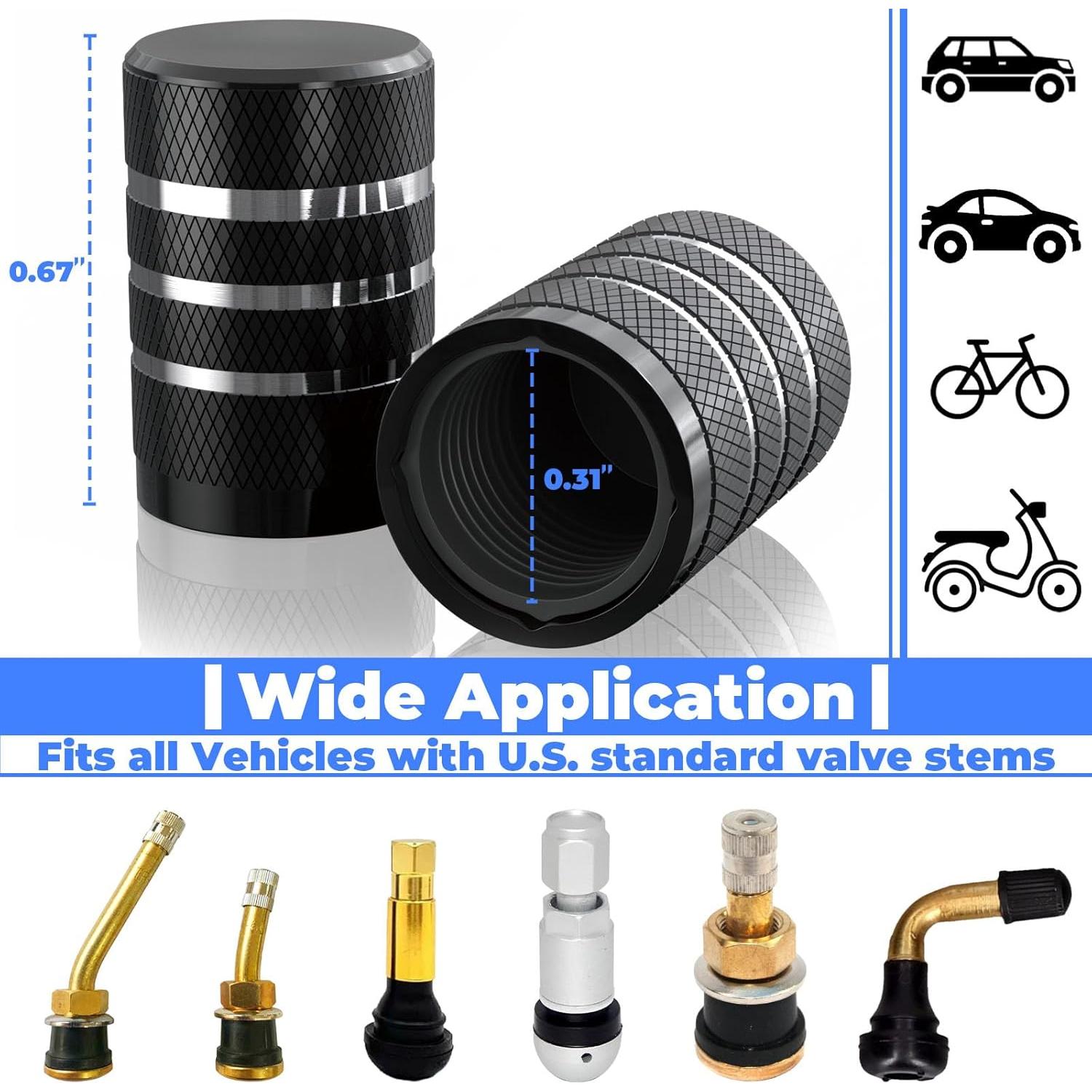 12 Tapones de Válvula de Neumático BFXM Universales Negros