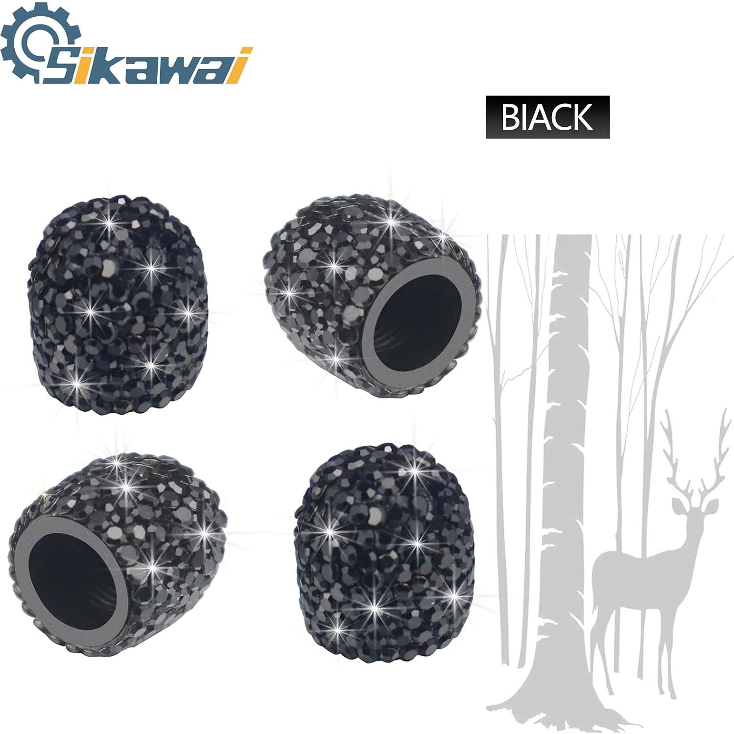 Tapa de Válvula Bling Sikawai Negro Brillante Universal 2 Piezas