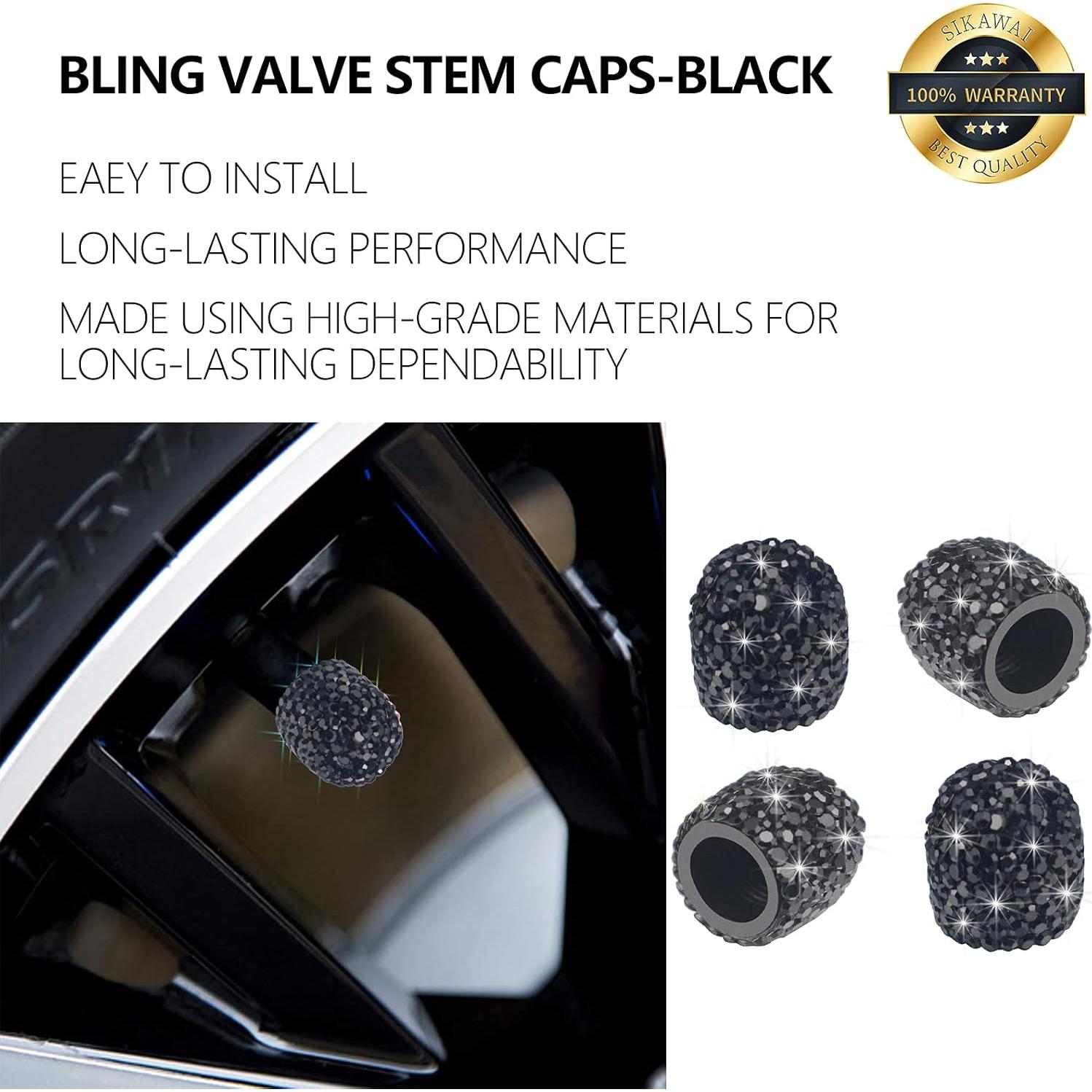 Tapa de Válvula Bling Sikawai Negro Brillante Universal 2 Piezas