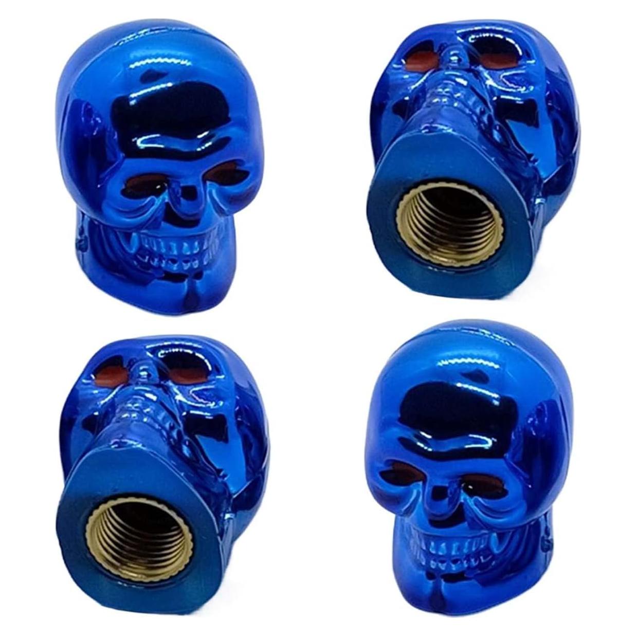 4 Tapas de Válvula de Neumático Estilo Calavera BDZMC Azul