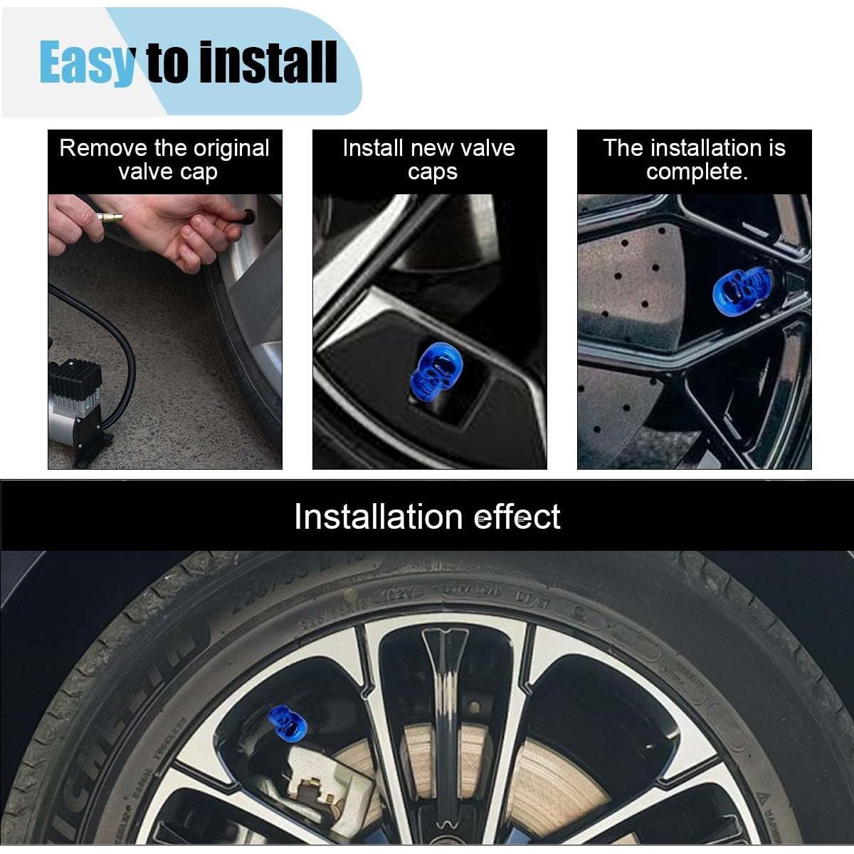 4 Tapas de Válvula de Neumático Estilo Calavera BDZMC Azul