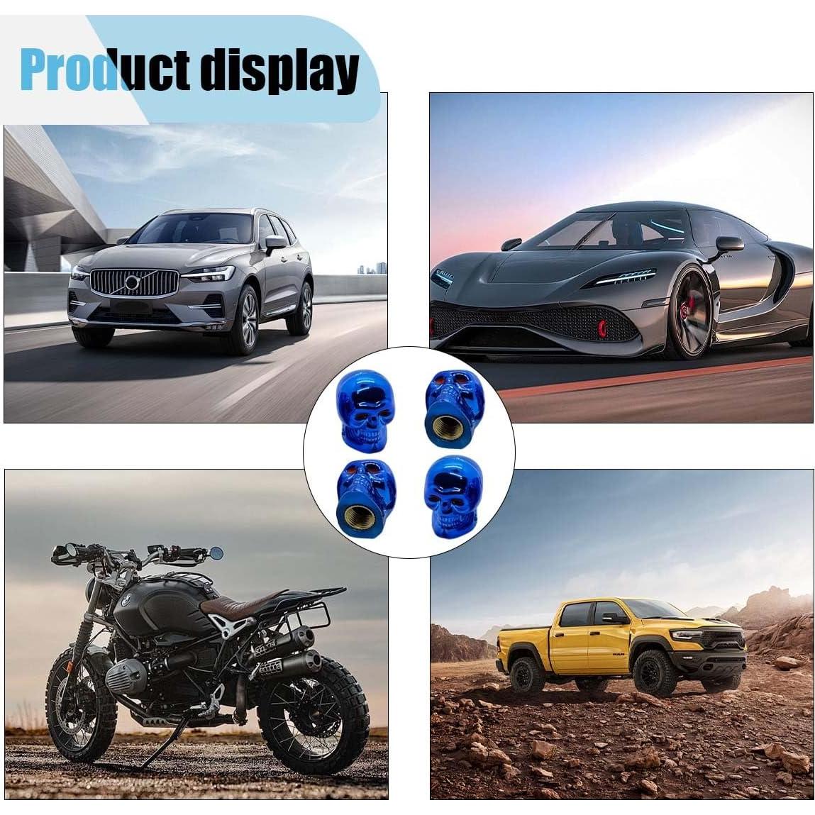 4 Tapas de Válvula de Neumático Estilo Calavera BDZMC Azul