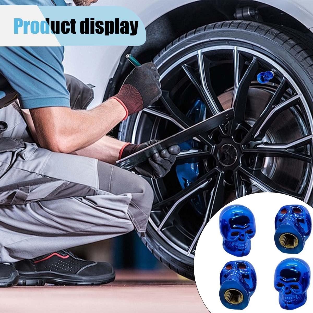 4 Tapas de Válvula de Neumático Estilo Calavera BDZMC Azul